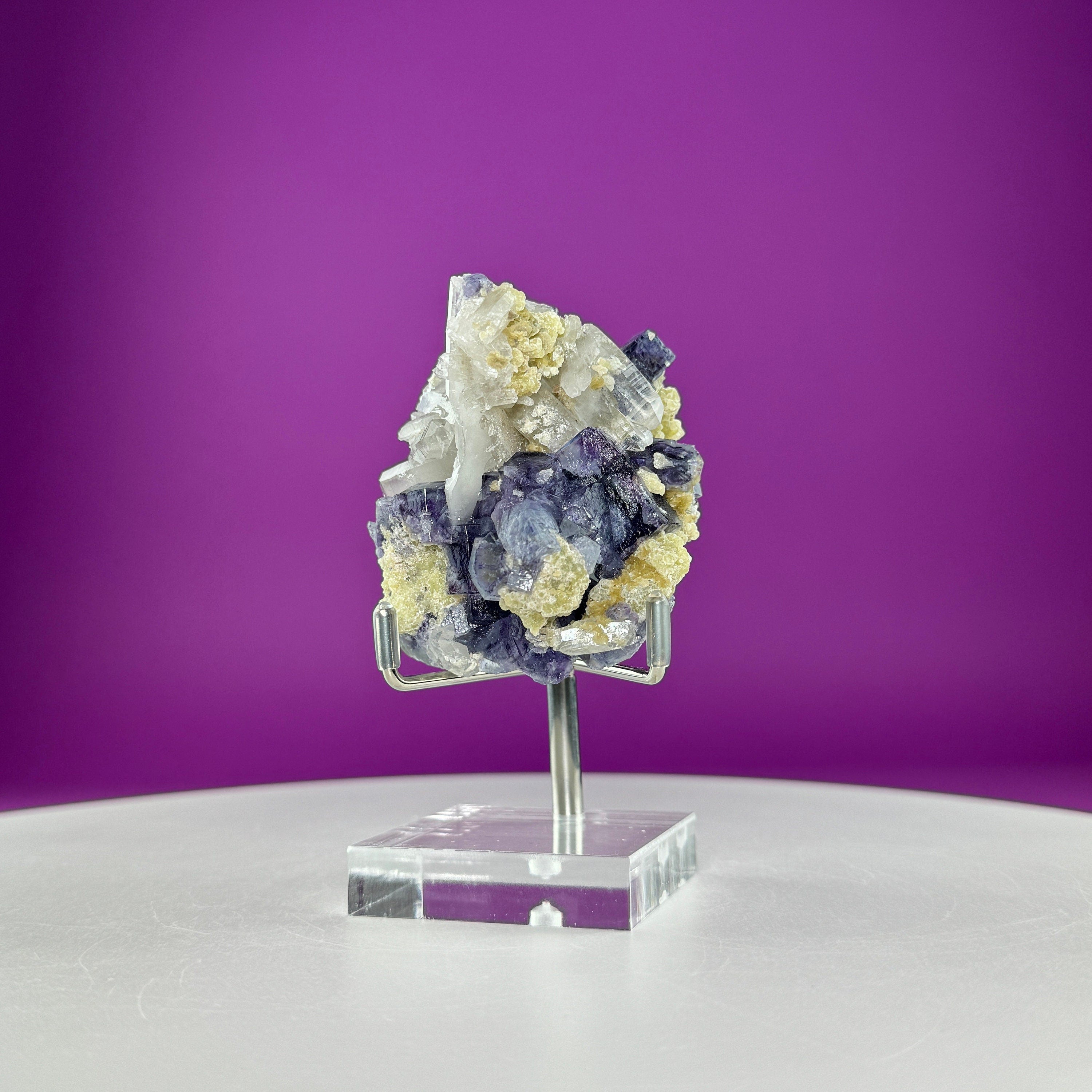 Fluorite/Quartz Specimen (Includes silver metal/acrylic stand)