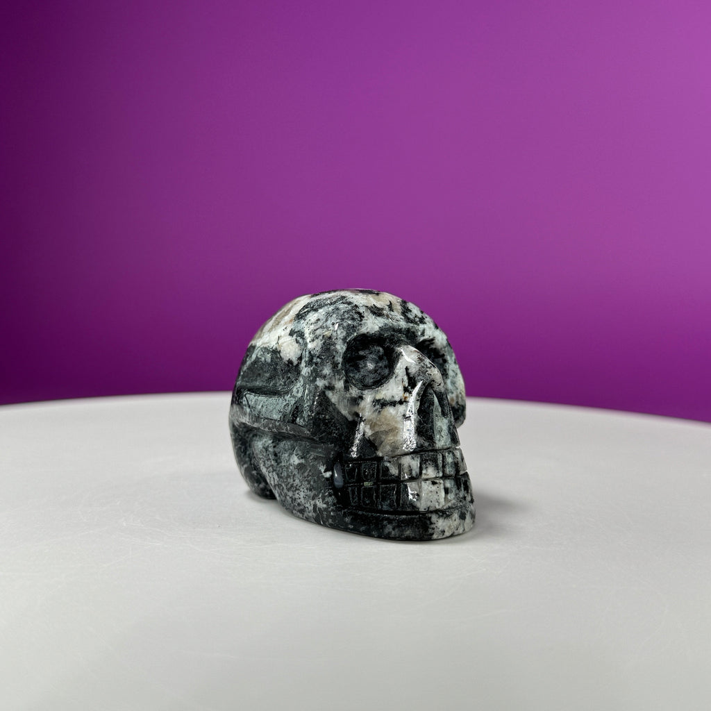 Australian Orbiculite Skull 195g | UV Reactive Crystal Skull | Natural Orbicular Stone Carving