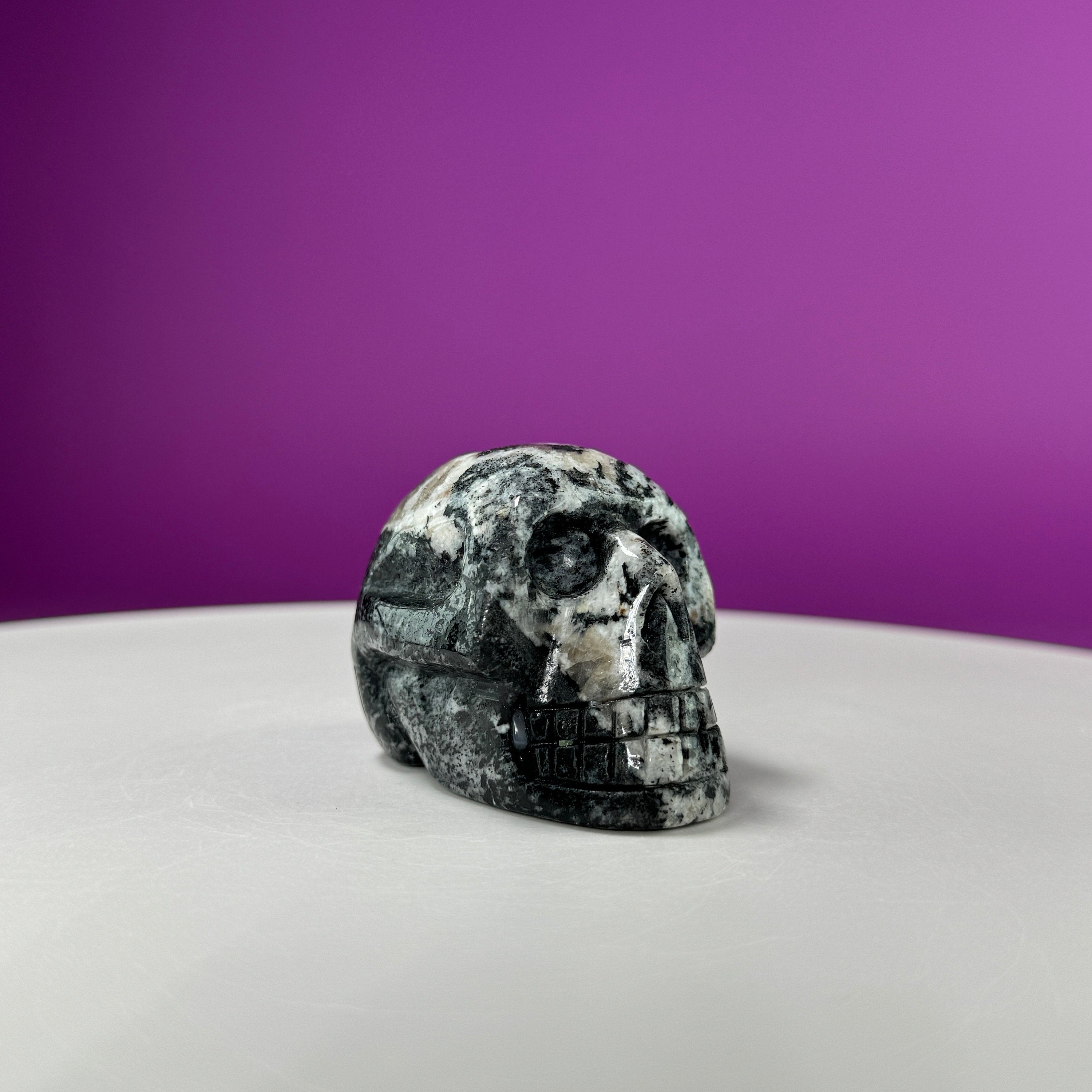 Australian Orbiculite Skull 195g | UV Reactive Crystal Skull | Natural Orbicular Stone Carving