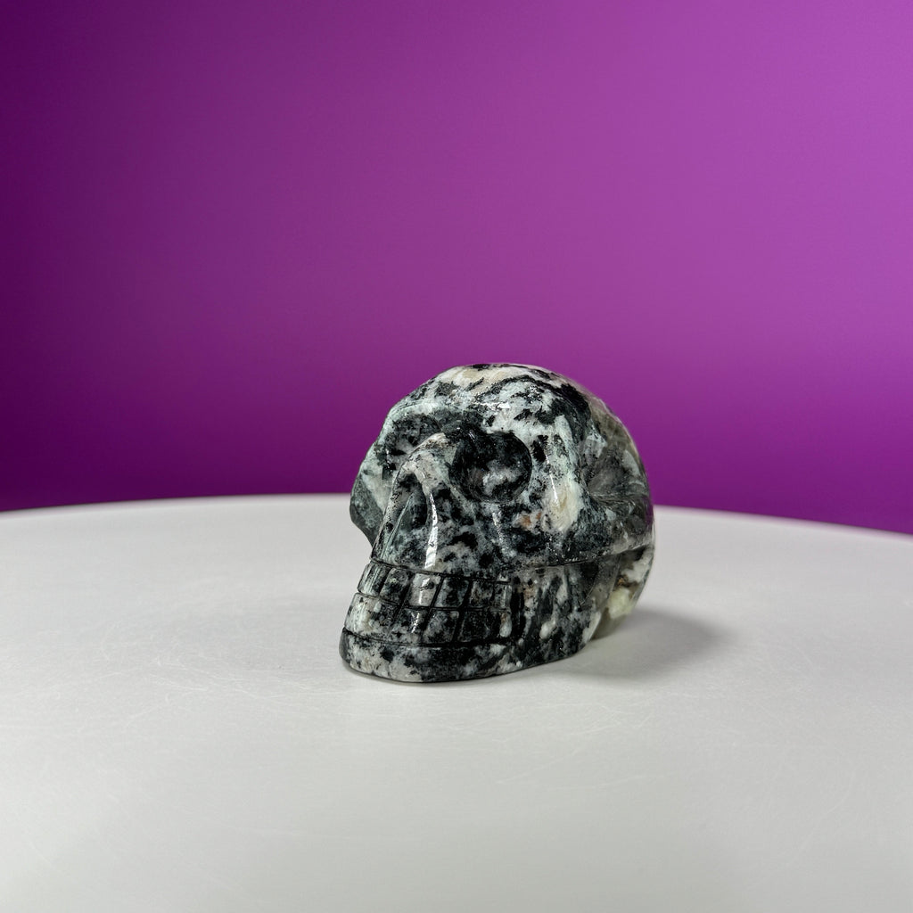 Australian Orbiculite Skull 195g | UV Reactive Crystal Skull | Natural Orbicular Stone Carving