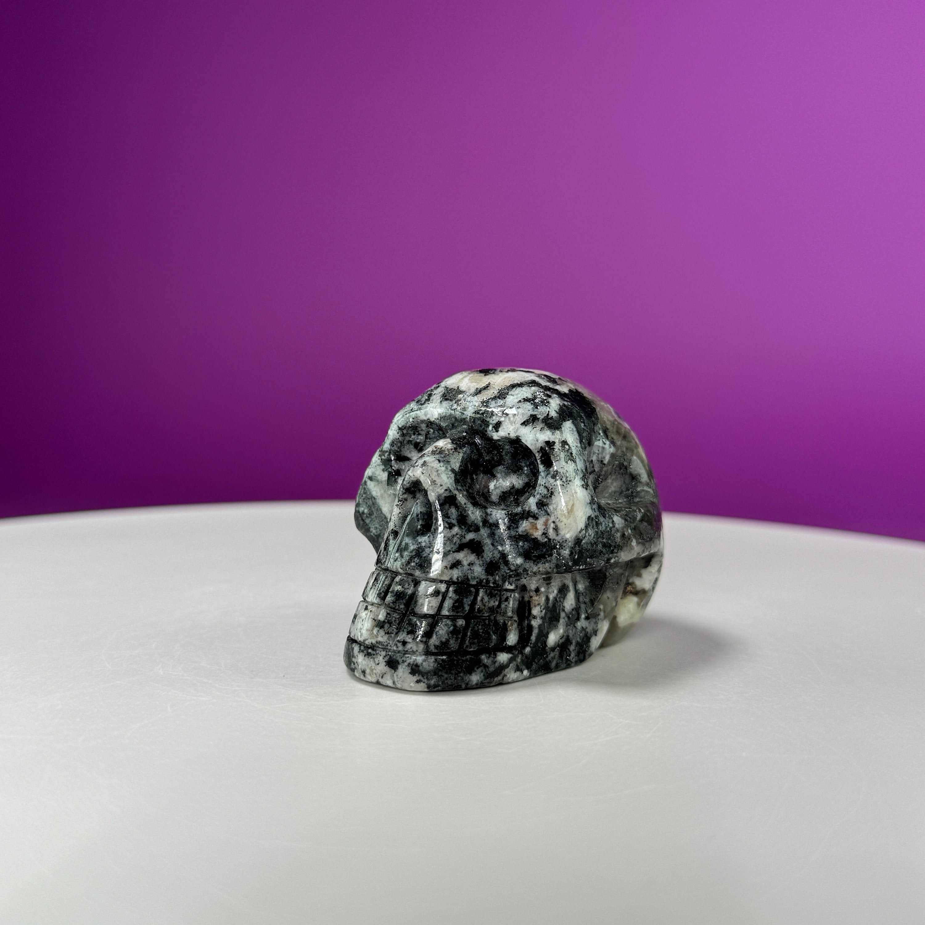 Australian Orbiculite Skull 195g | UV Reactive Crystal Skull | Natural Orbicular Stone Carving