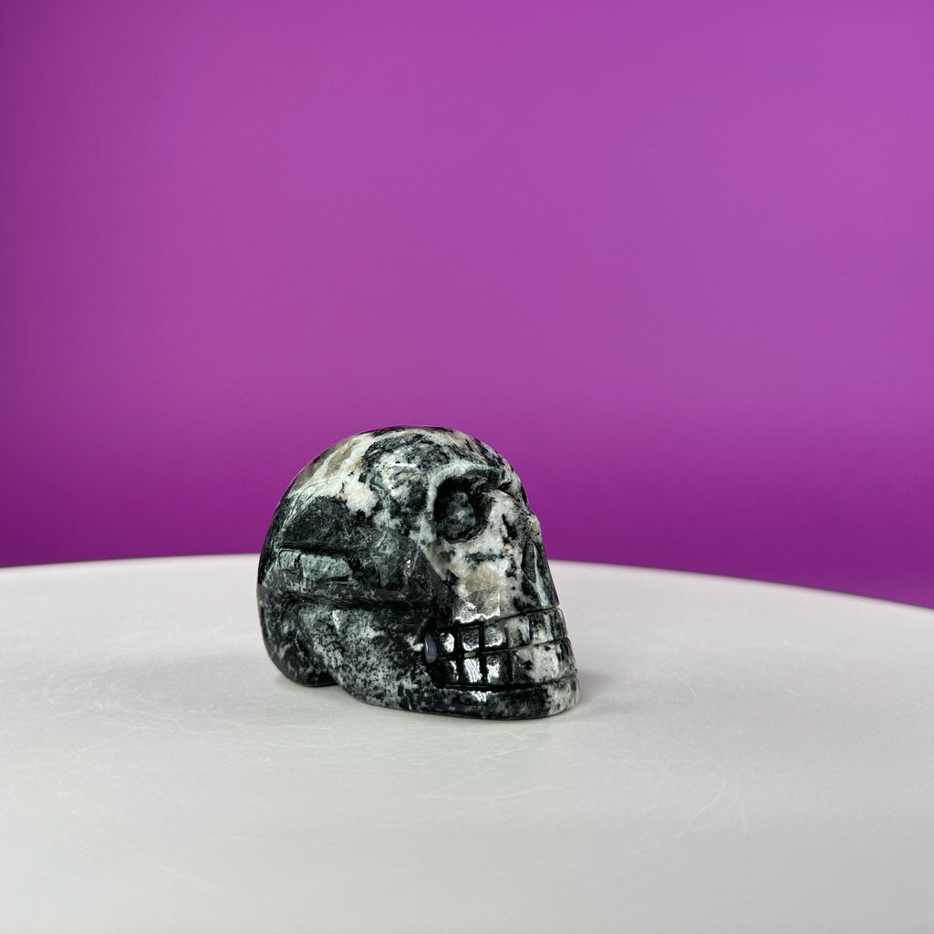 Australian Orbiculite Skull 195g | UV Reactive Crystal Skull | Natural Orbicular Stone Carving