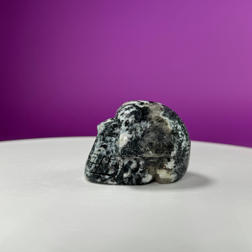 Australian Orbiculite Skull 195g | UV Reactive Crystal Skull | Natural Orbicular Stone Carving