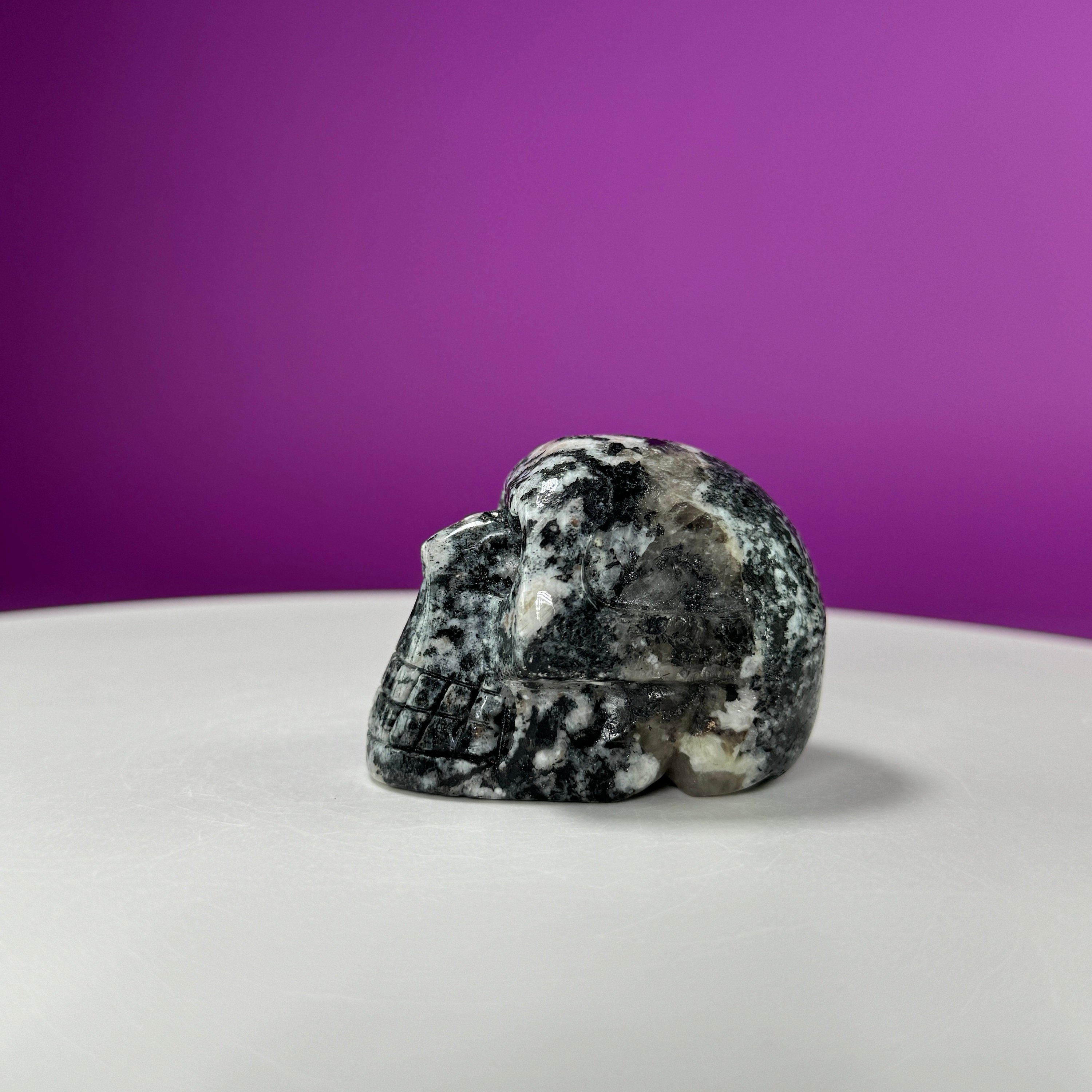 Australian Orbiculite Skull 195g | UV Reactive Crystal Skull | Natural Orbicular Stone Carving