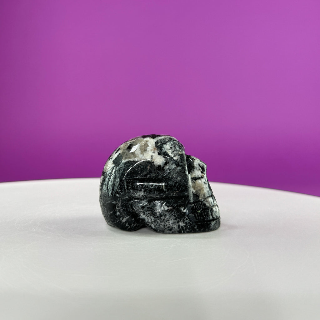 Australian Orbiculite Skull 195g | UV Reactive Crystal Skull | Natural Orbicular Stone Carving