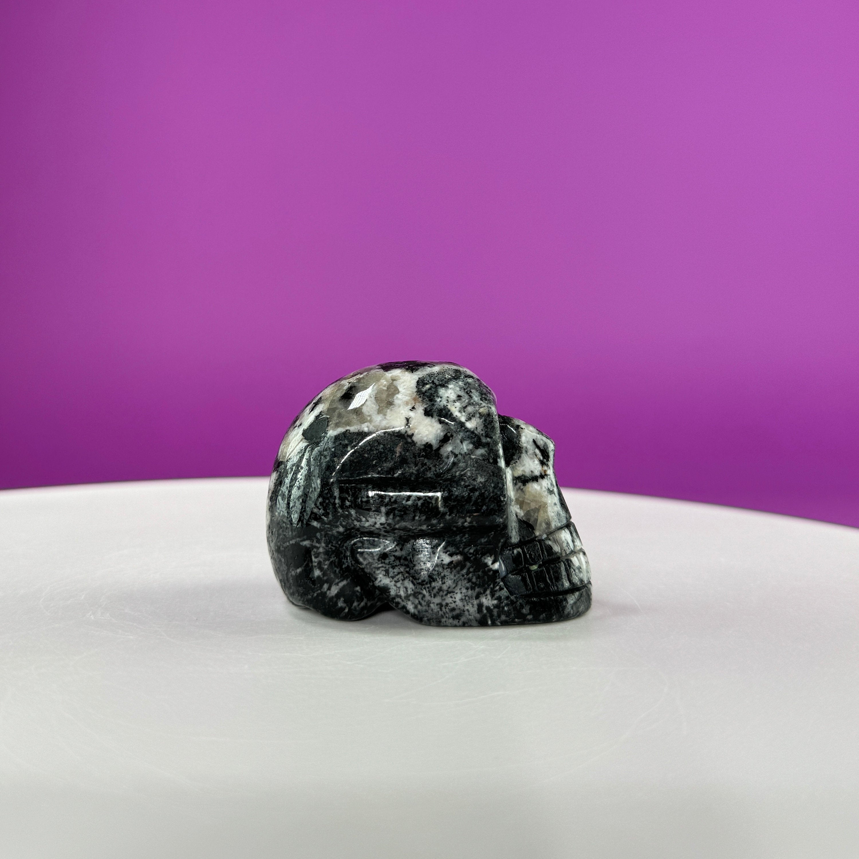 Australian Orbiculite Skull 195g | UV Reactive Crystal Skull | Natural Orbicular Stone Carving