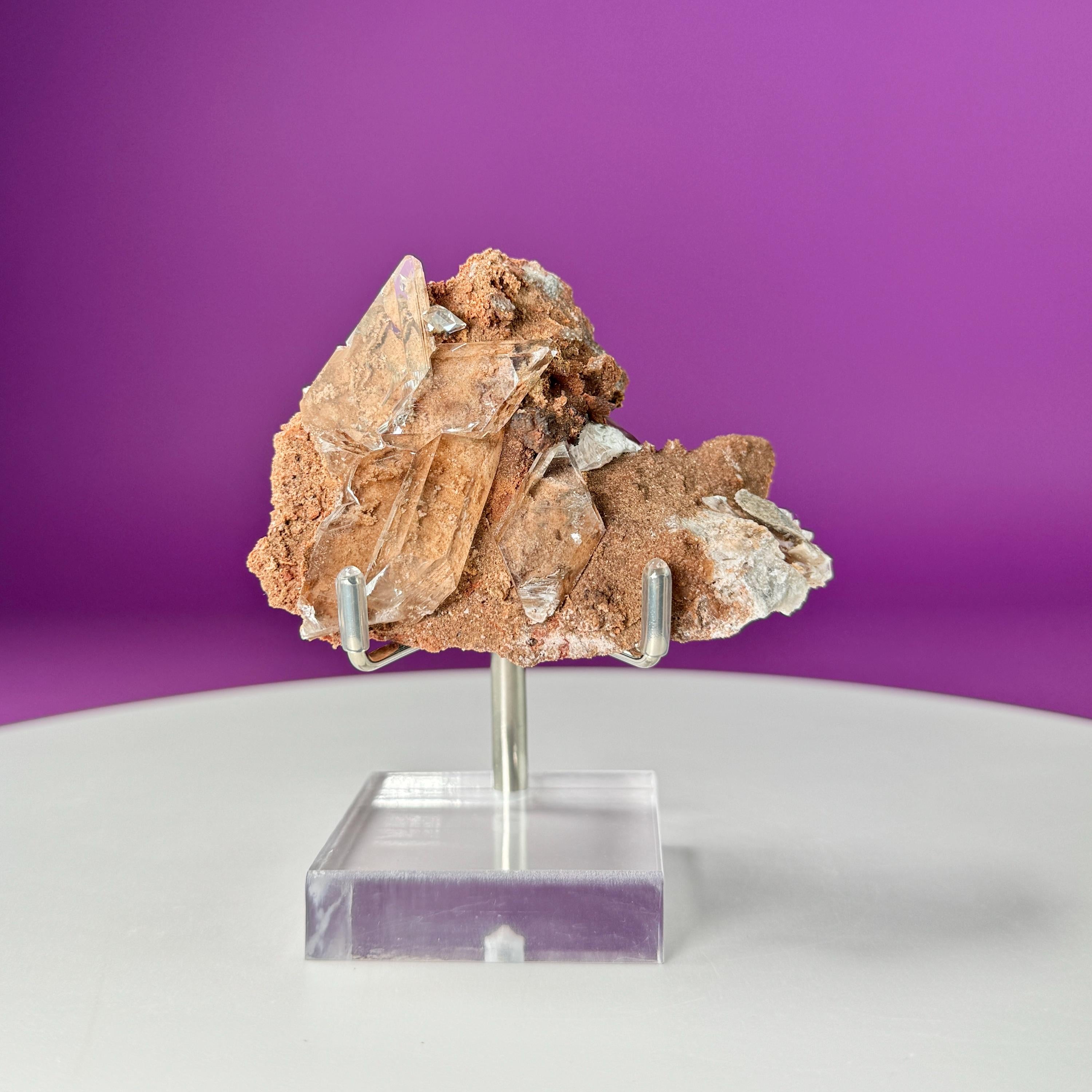 Selenite on Matrix (Bermejillo, Durango, Mexico) (Includes Silver Metal/Acrylic Stand)