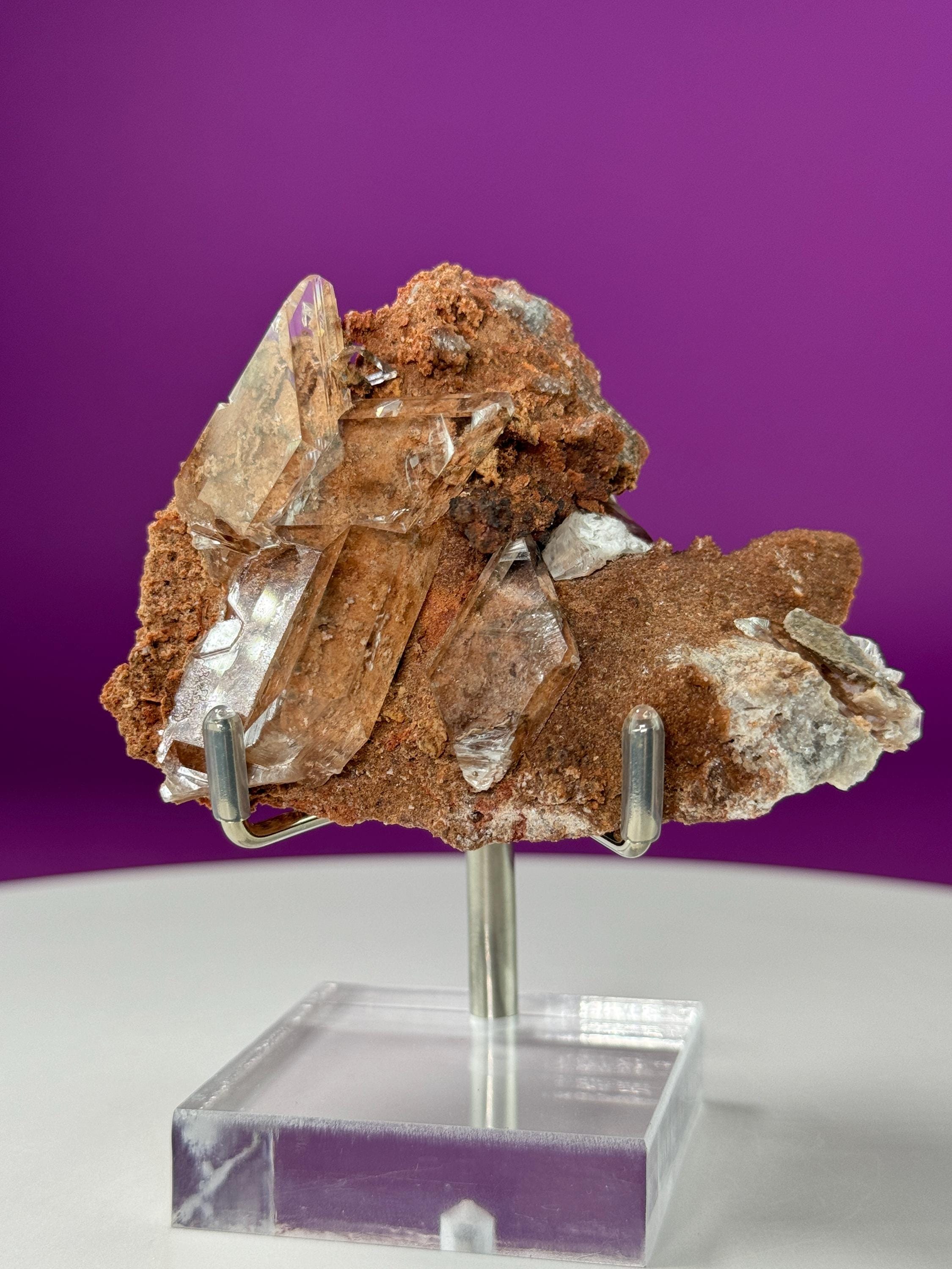 Selenite on Matrix (Bermejillo, Durango, Mexico) (Includes Silver Metal/Acrylic Stand)