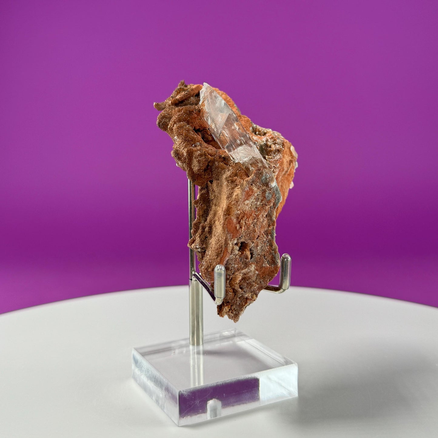 Selenite on Matrix-New Find!!! (Bermejillo, Durango, Mexico) (Includes Silver Metal/Acrylic Stand)