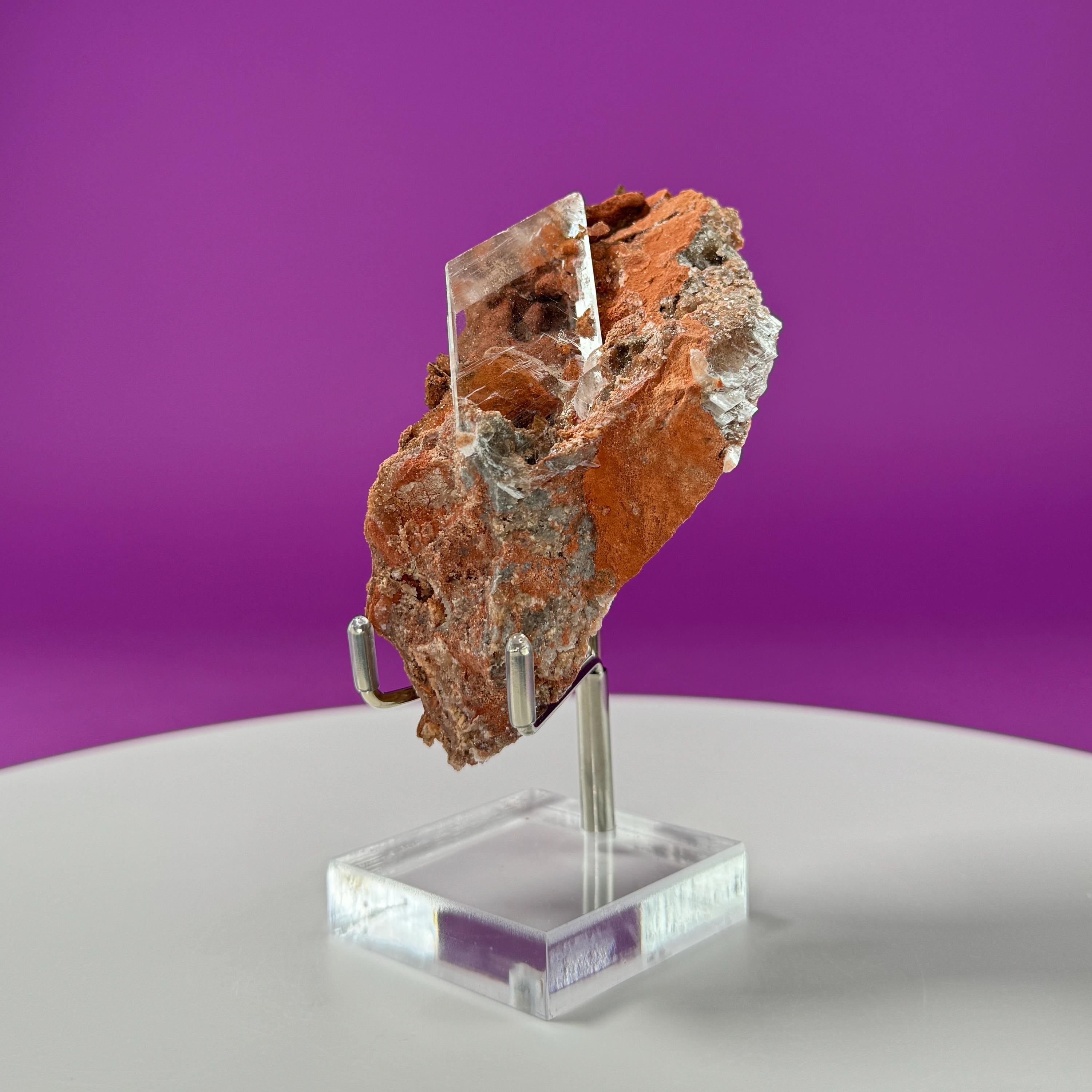 Selenite on Matrix (Bermejillo, Durango, Mexico) (Includes Silver Metal/Acrylic Stand)