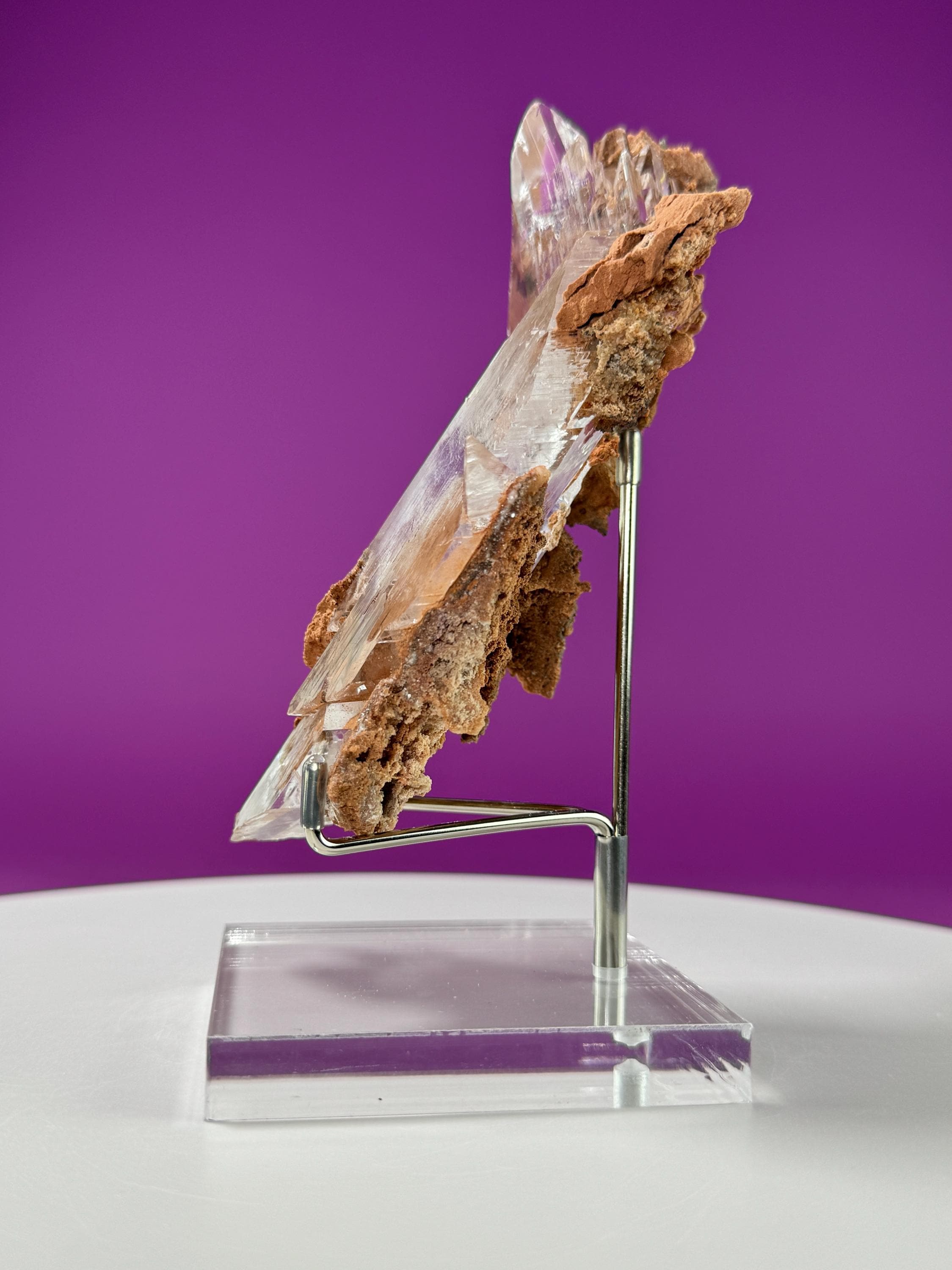 Selenite on Matrix (Bermejillo, Durango, Mexico) (Includes Silver Metal/Acrylic Stand)