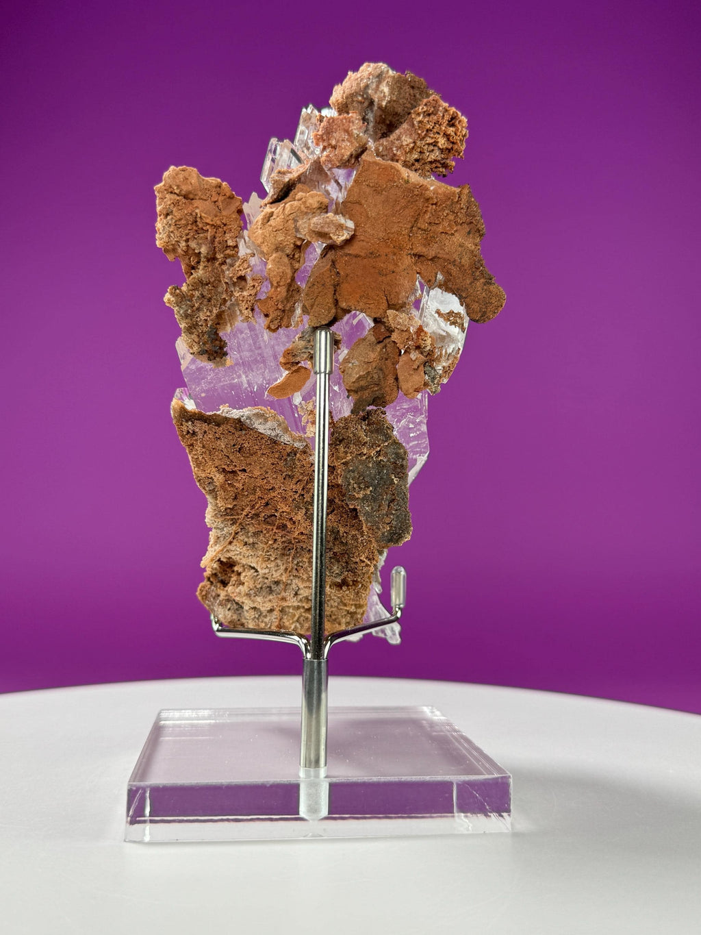 Selenite on Matrix (Bermejillo, Durango, Mexico) (Includes Silver Metal/Acrylic Stand)