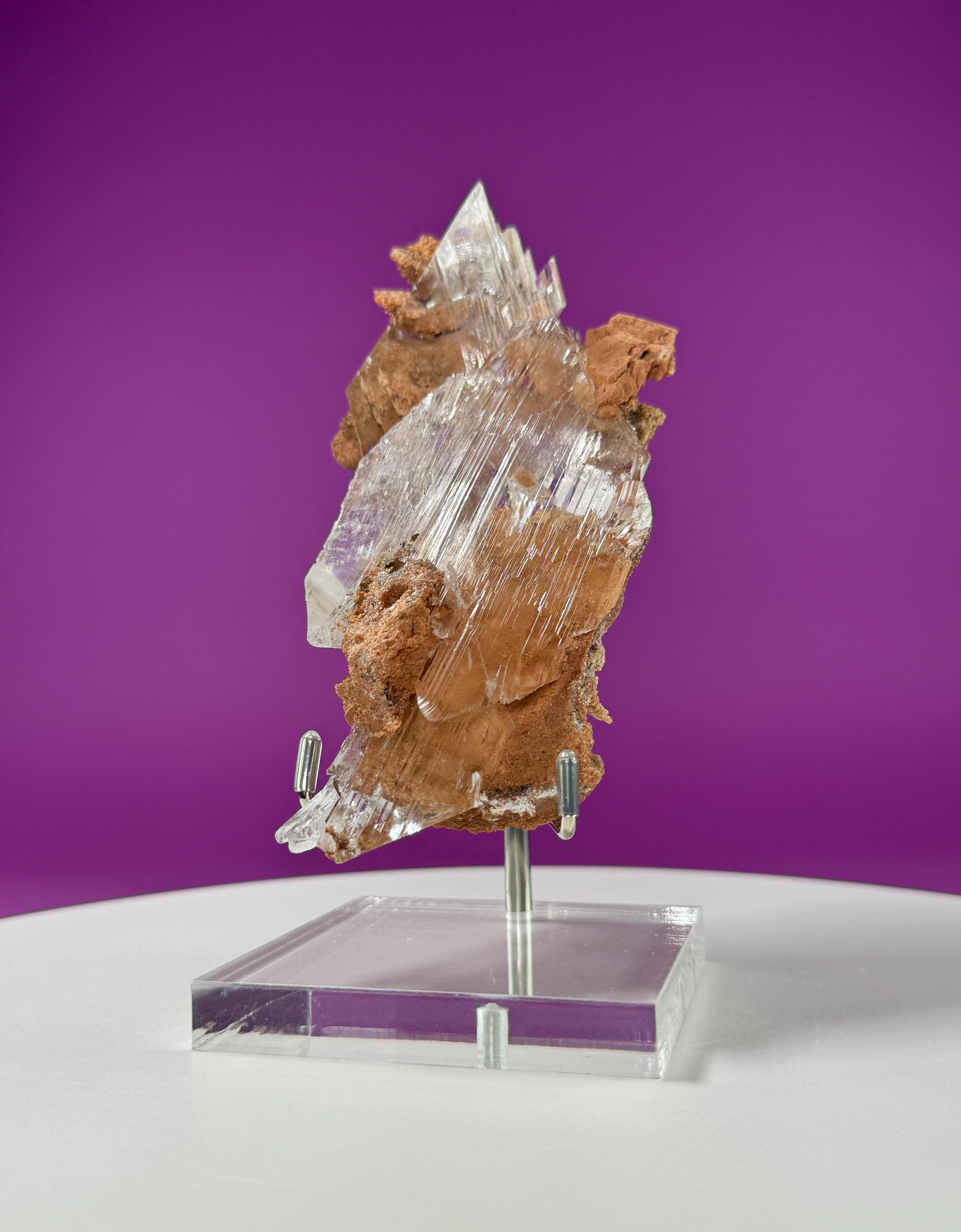 Selenite on Matrix (Bermejillo, Durango, Mexico) (Includes Silver Metal/Acrylic Stand)