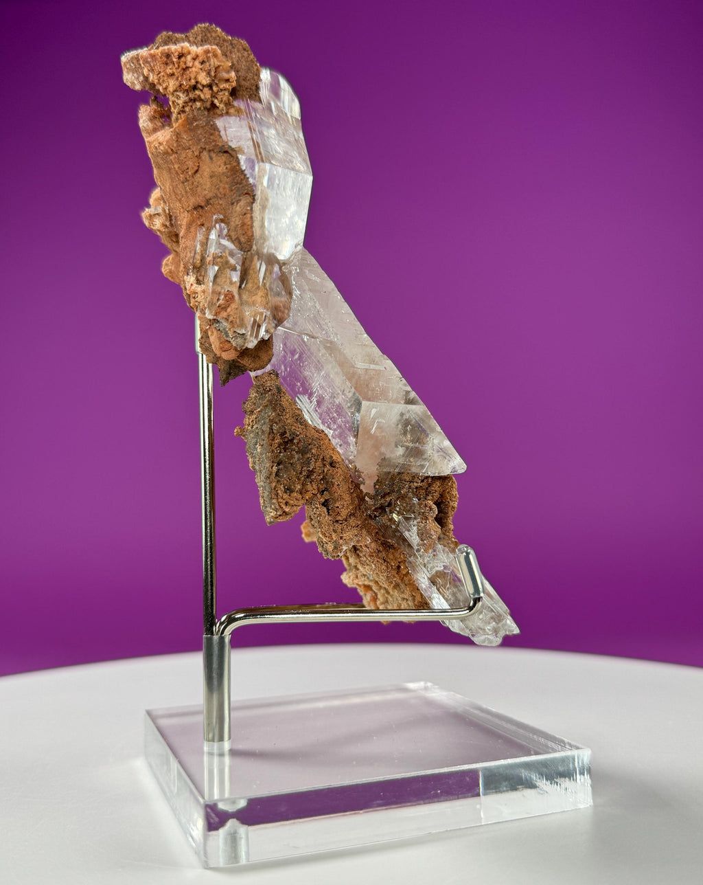 Selenite on Matrix (Bermejillo, Durango, Mexico) (Includes Silver Metal/Acrylic Stand)