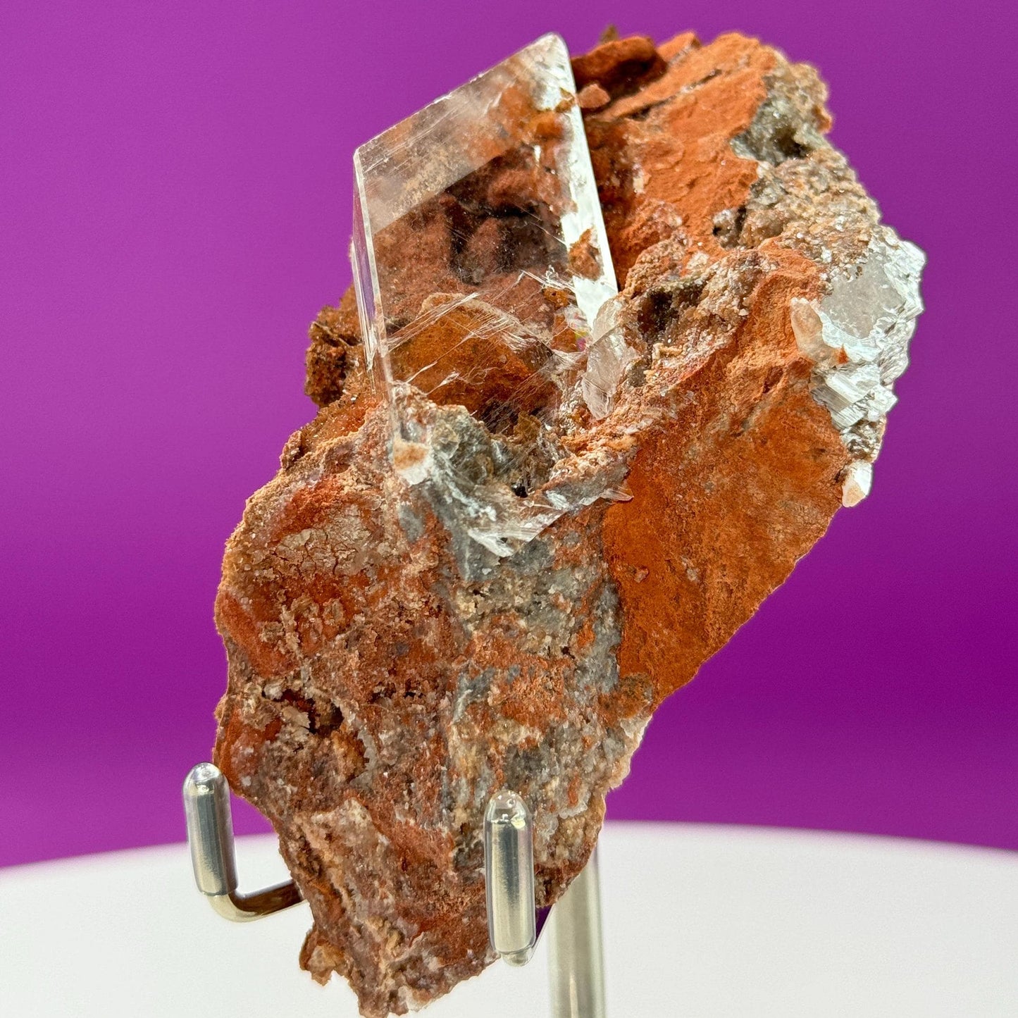 Selenite on Matrix-New Find!!! (Bermejillo, Durango, Mexico) (Includes Silver Metal/Acrylic Stand)