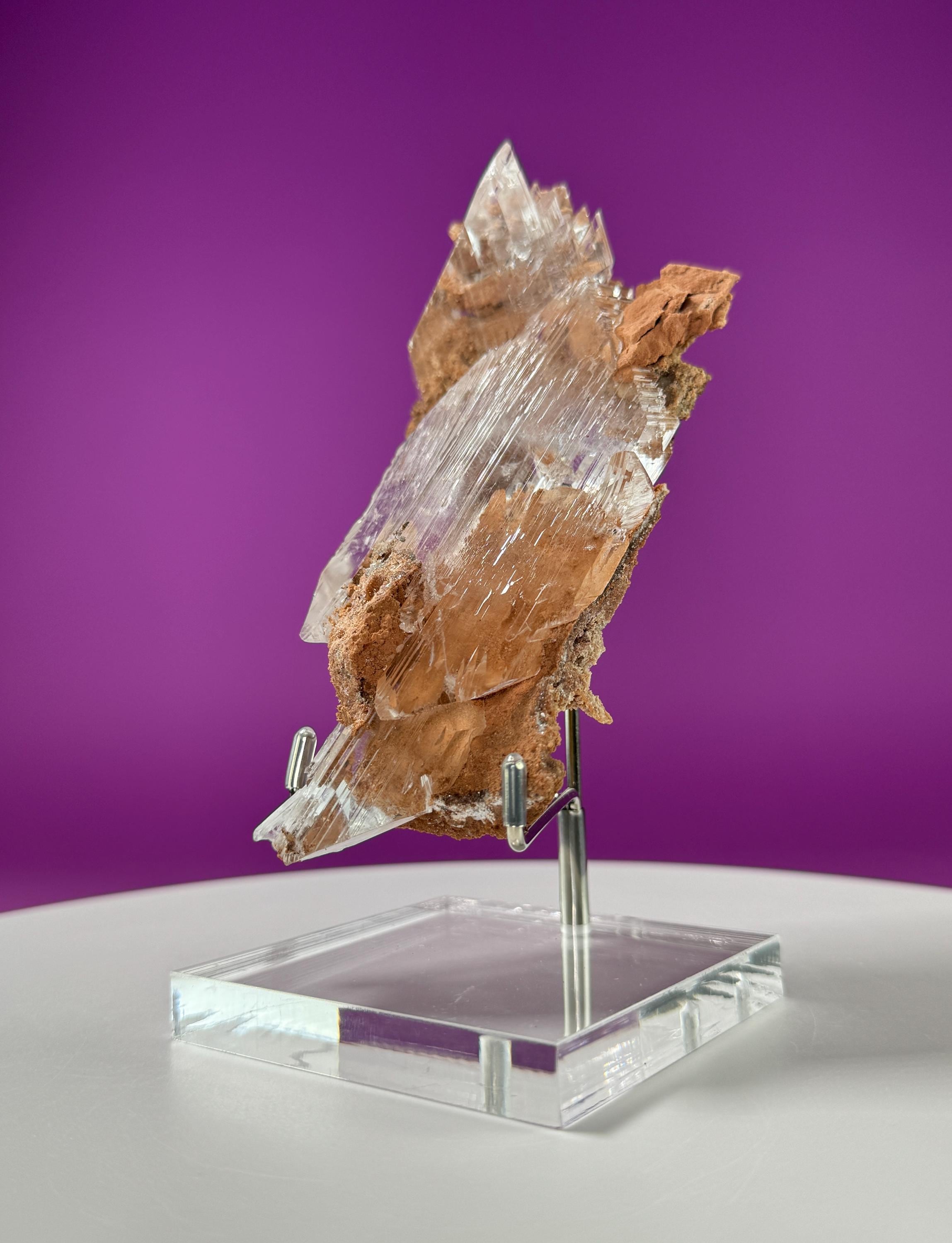 Selenite on Matrix (Bermejillo, Durango, Mexico) (Includes Silver Metal/Acrylic Stand)