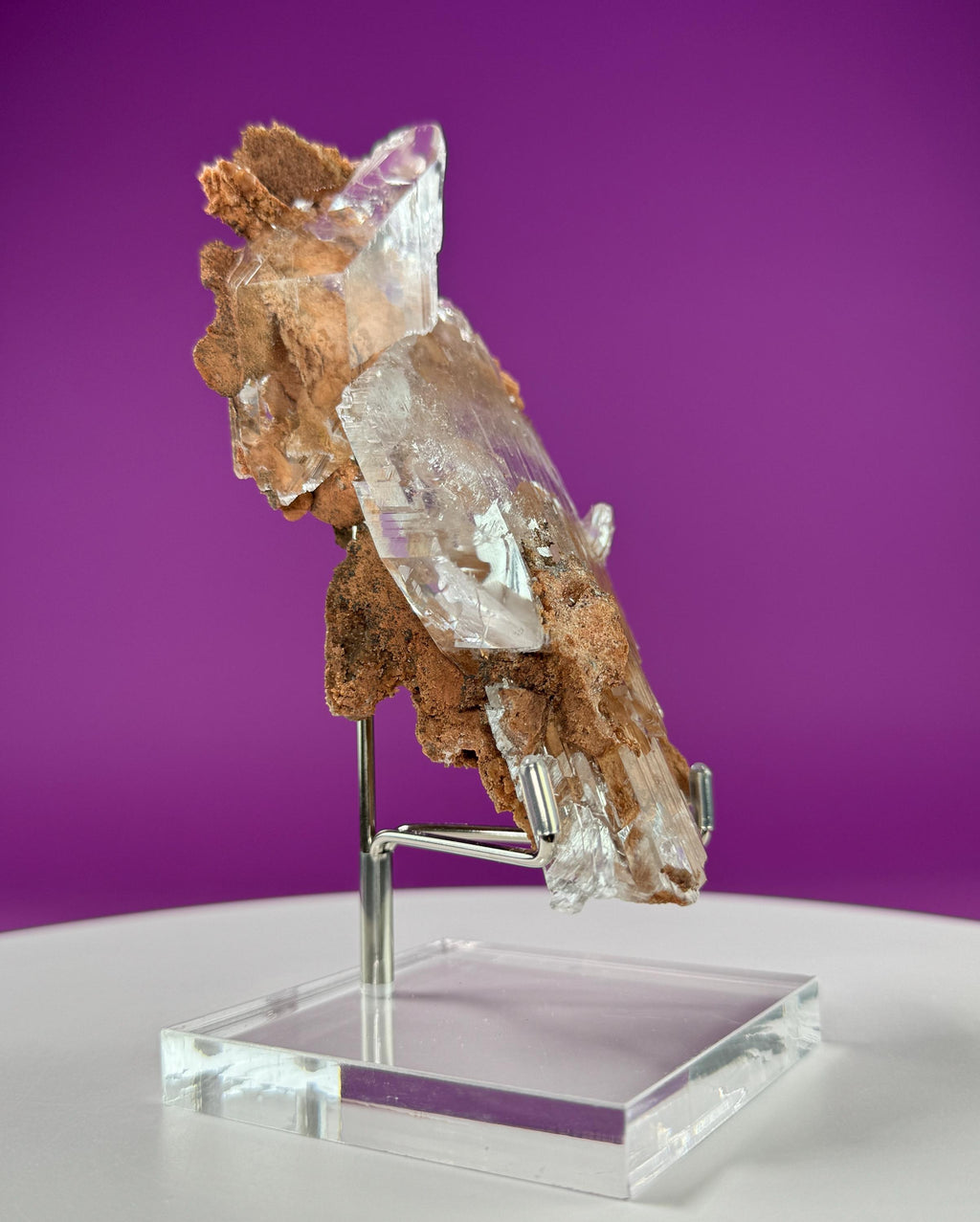 Selenite on Matrix (Bermejillo, Durango, Mexico) (Includes Silver Metal/Acrylic Stand)