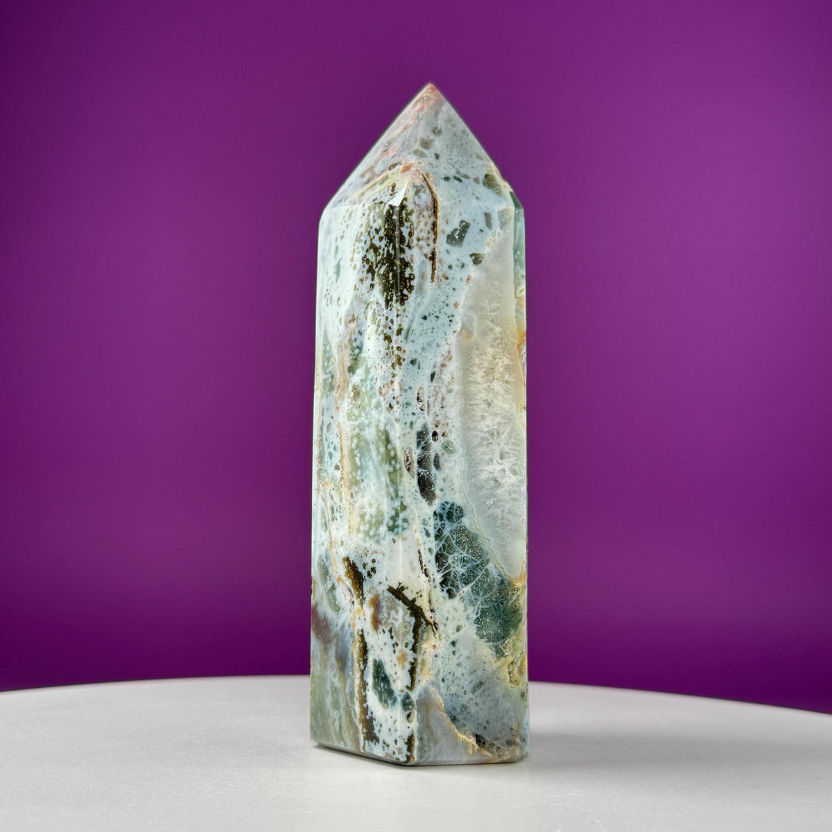 Large Ocean Jasper Tower – 873g Natural Crystal Point