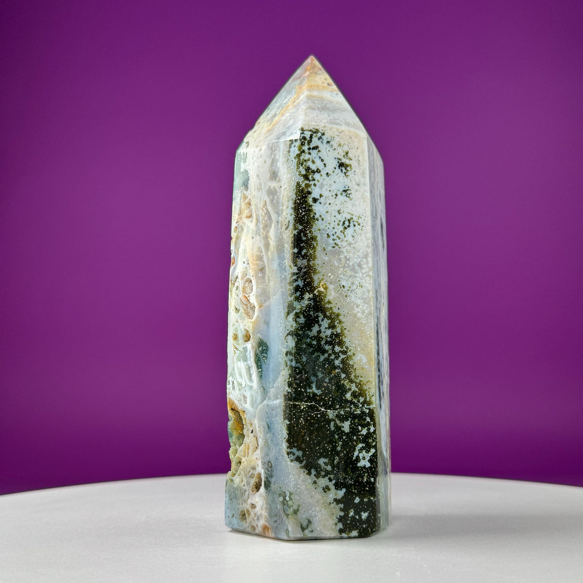 Large Ocean Jasper Tower – 873g Natural Crystal Point