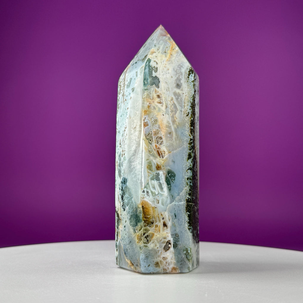 Large Ocean Jasper Tower – 873g Natural Crystal Point