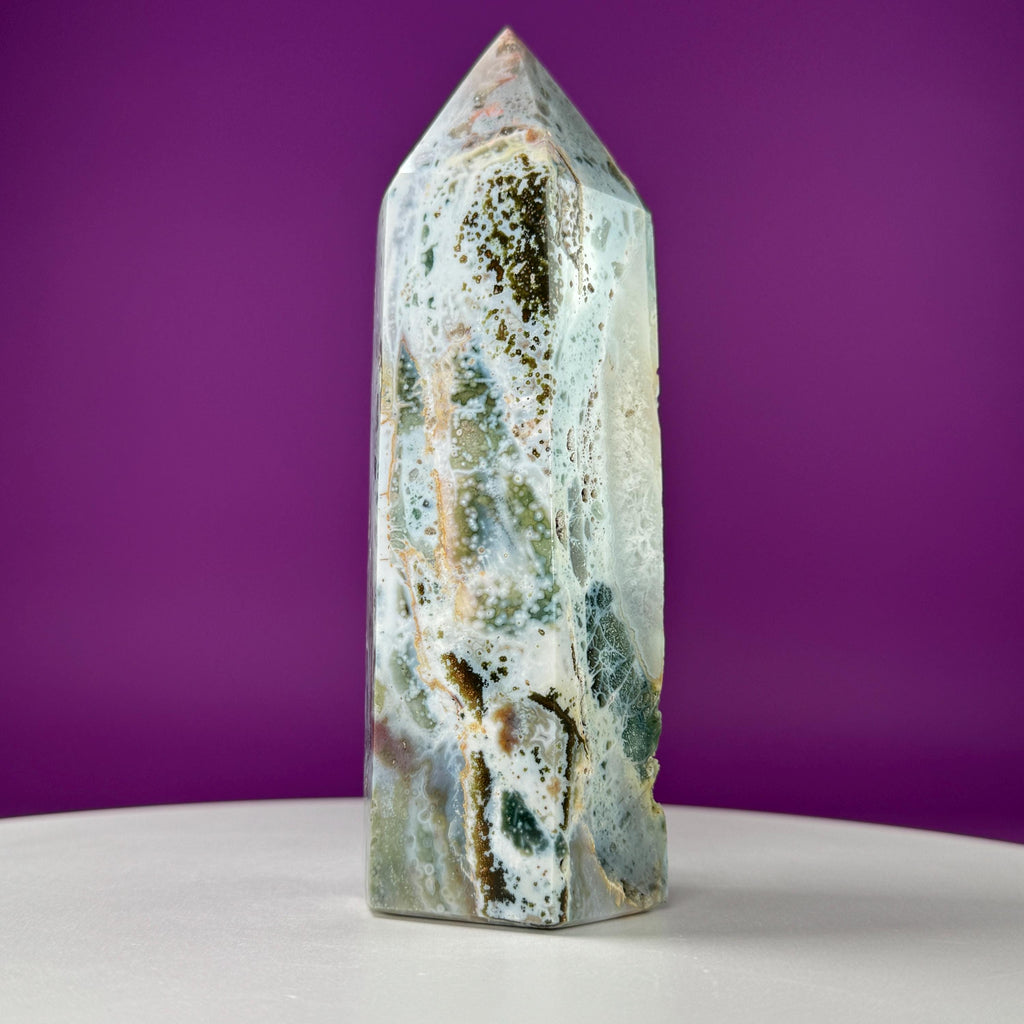 Large Ocean Jasper Tower – 873g Natural Crystal Point