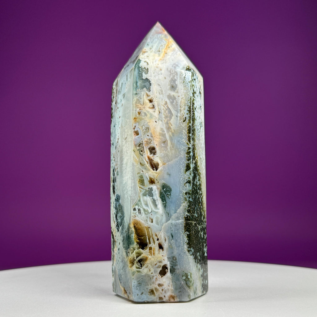 Large Ocean Jasper Tower – 873g Natural Crystal Point