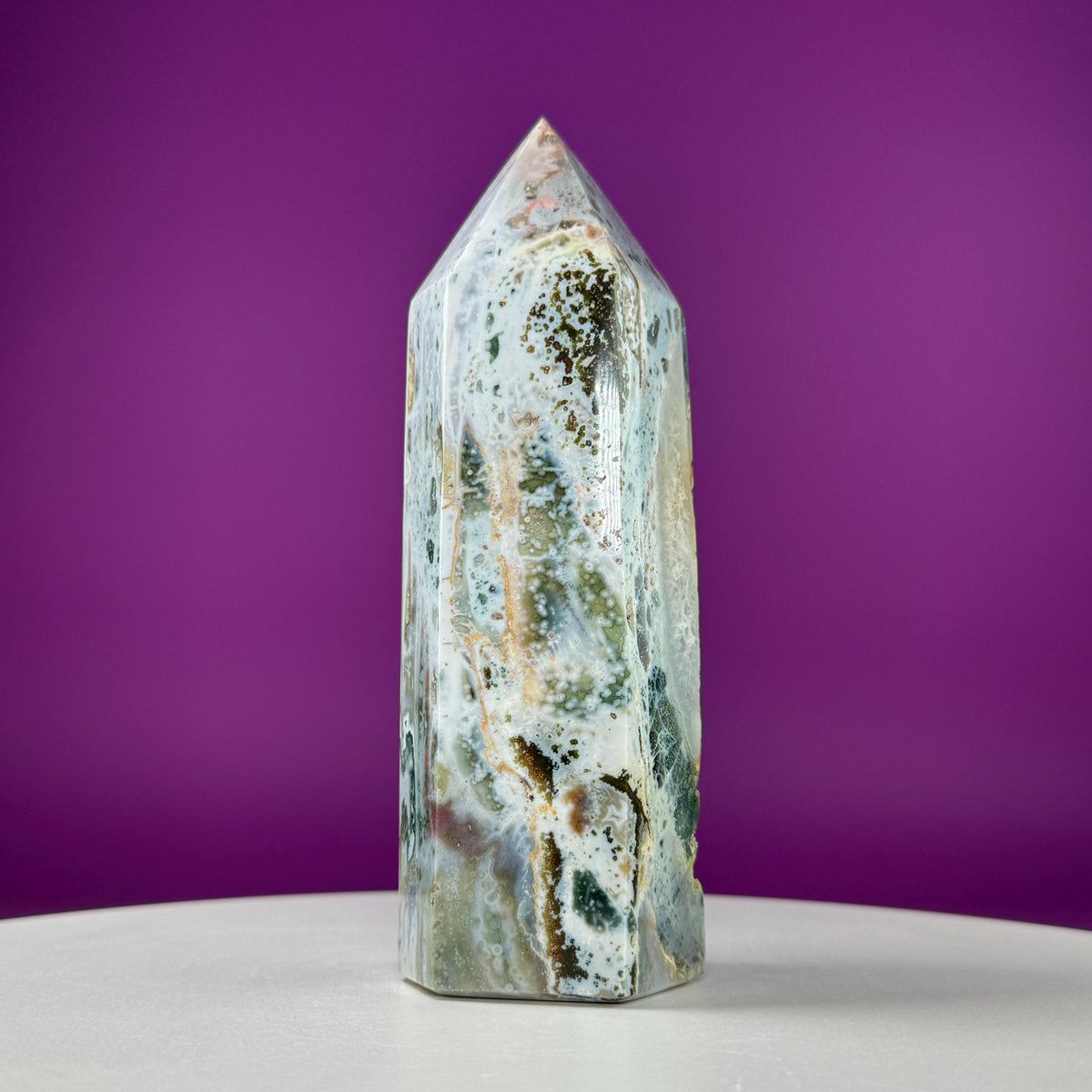 Large Ocean Jasper Tower – 873g Natural Crystal Point