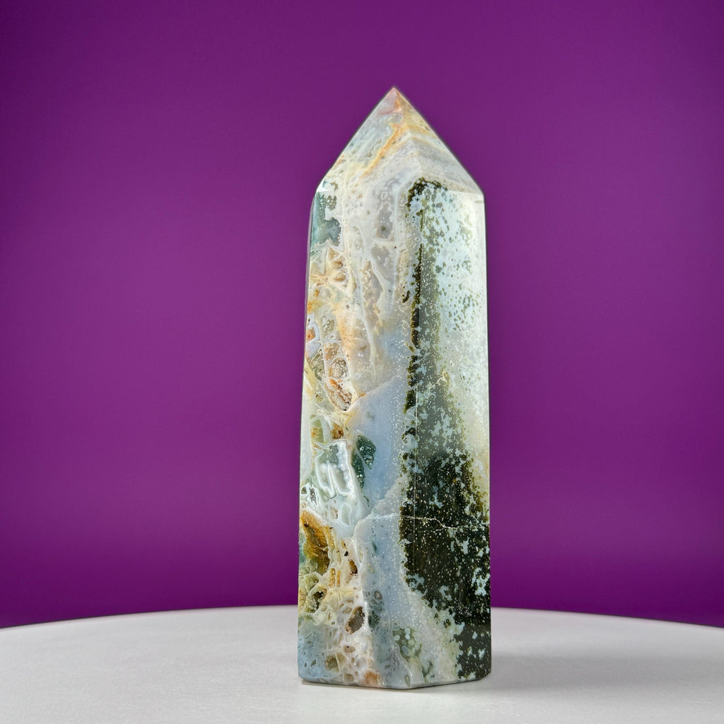 Large Ocean Jasper Tower – 873g Natural Crystal Point