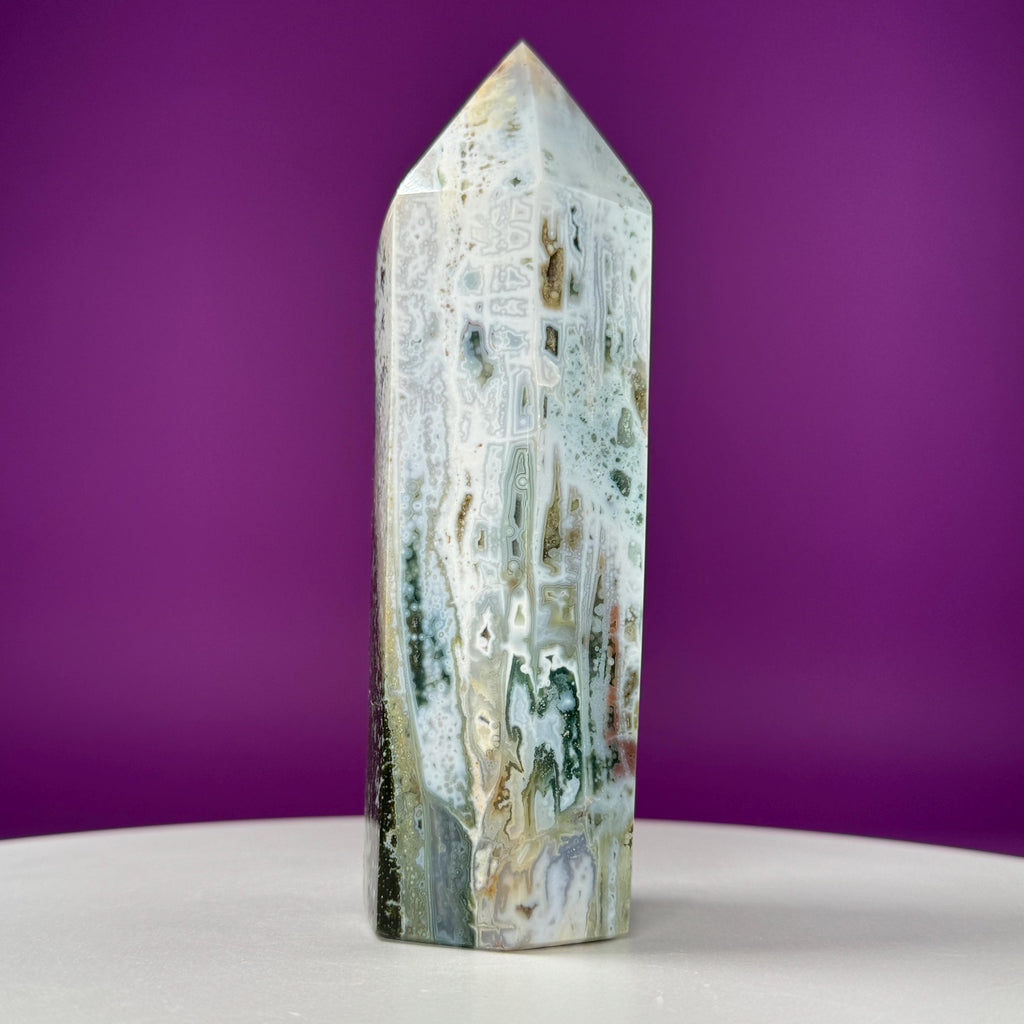 Large Ocean Jasper Tower – 873g Natural Crystal Point