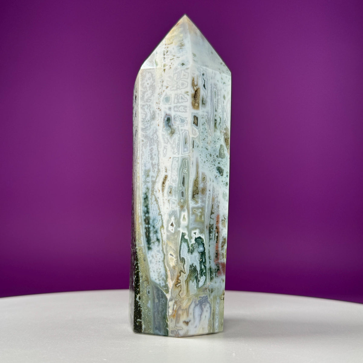 Large Ocean Jasper Tower – 873g Natural Crystal Point
