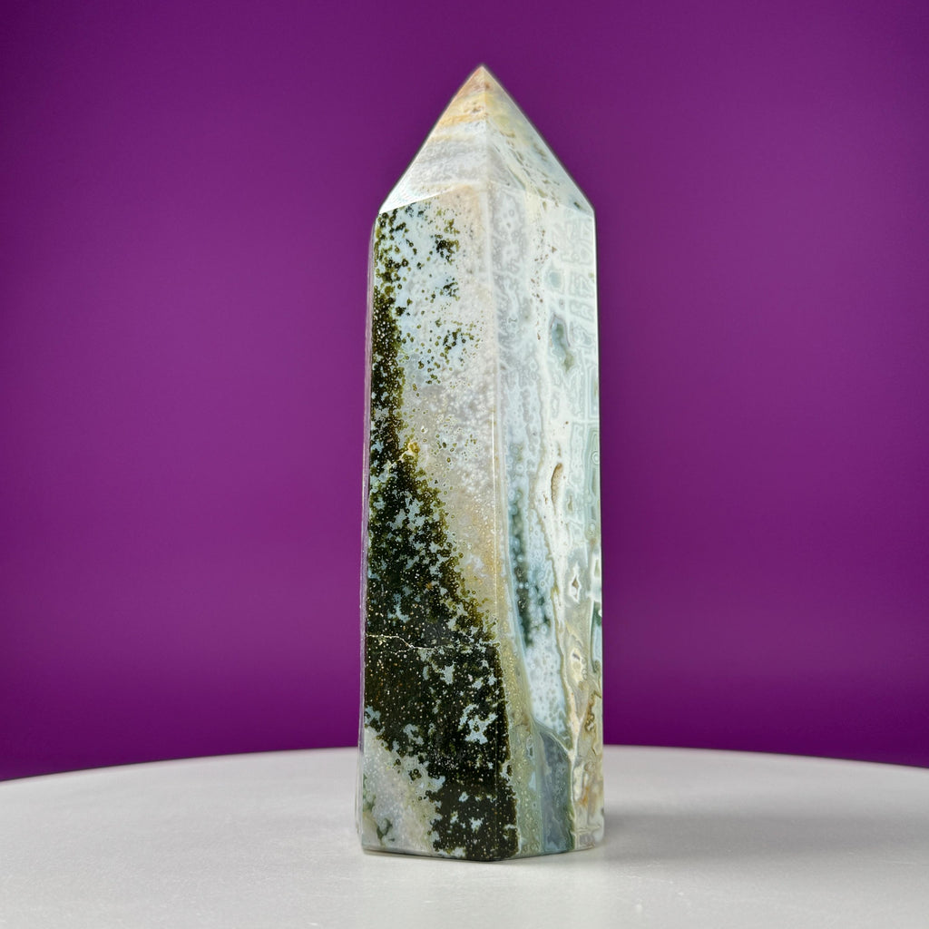 Large Ocean Jasper Tower – 873g Natural Crystal Point