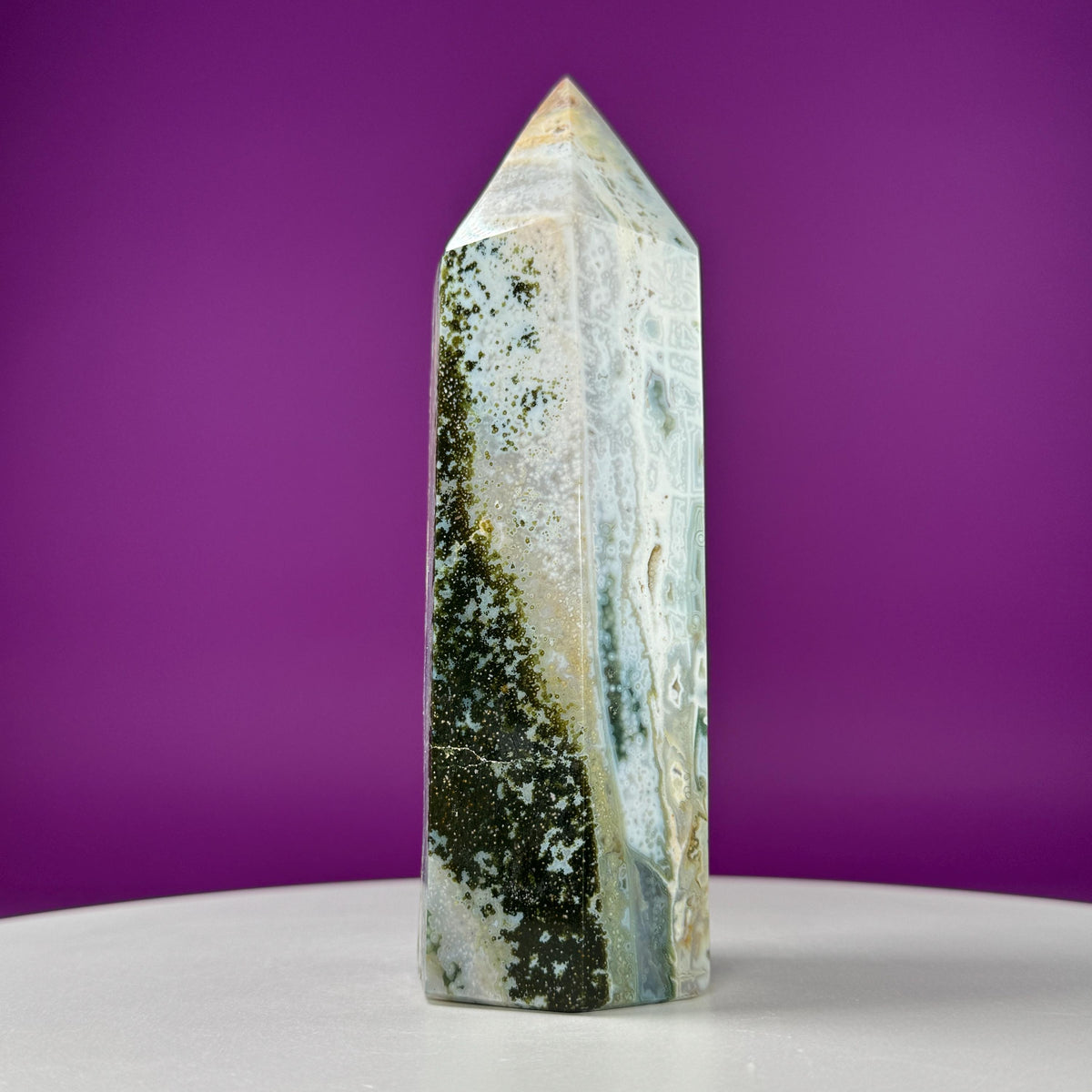 Large Ocean Jasper Tower – 873g Natural Crystal Point