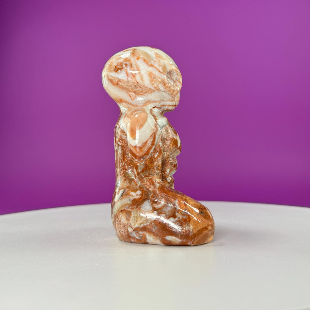 Chocolate Calcite Yoga Alien Carving