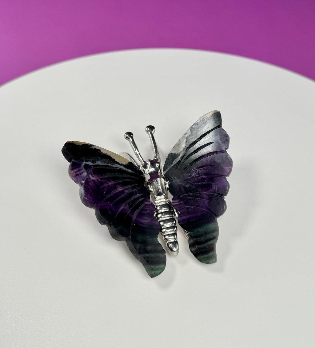 Purple Fluorite Butterfly Carving