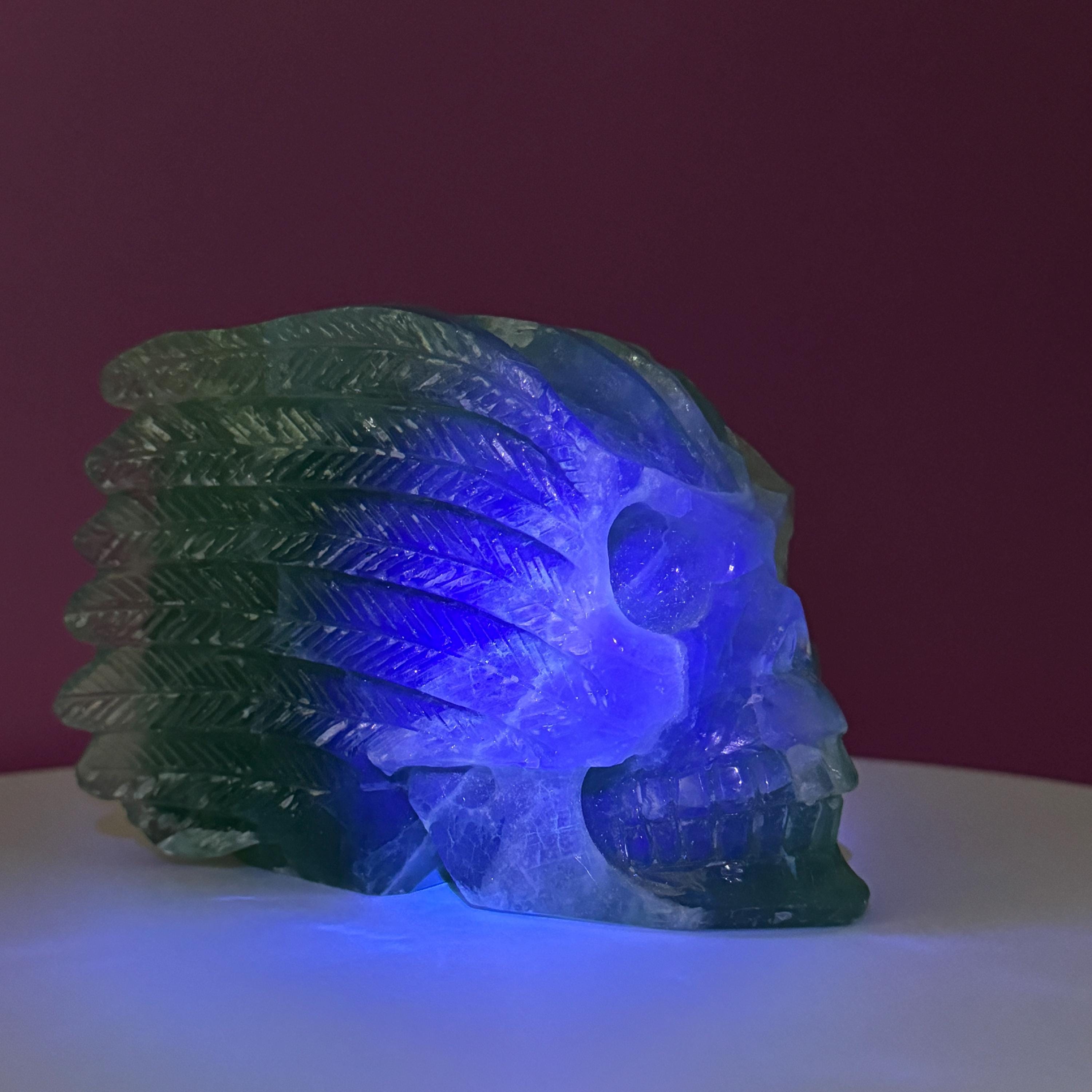 Green Fluorite Collector Skull – 1,743g UV Reactive Statement Carving