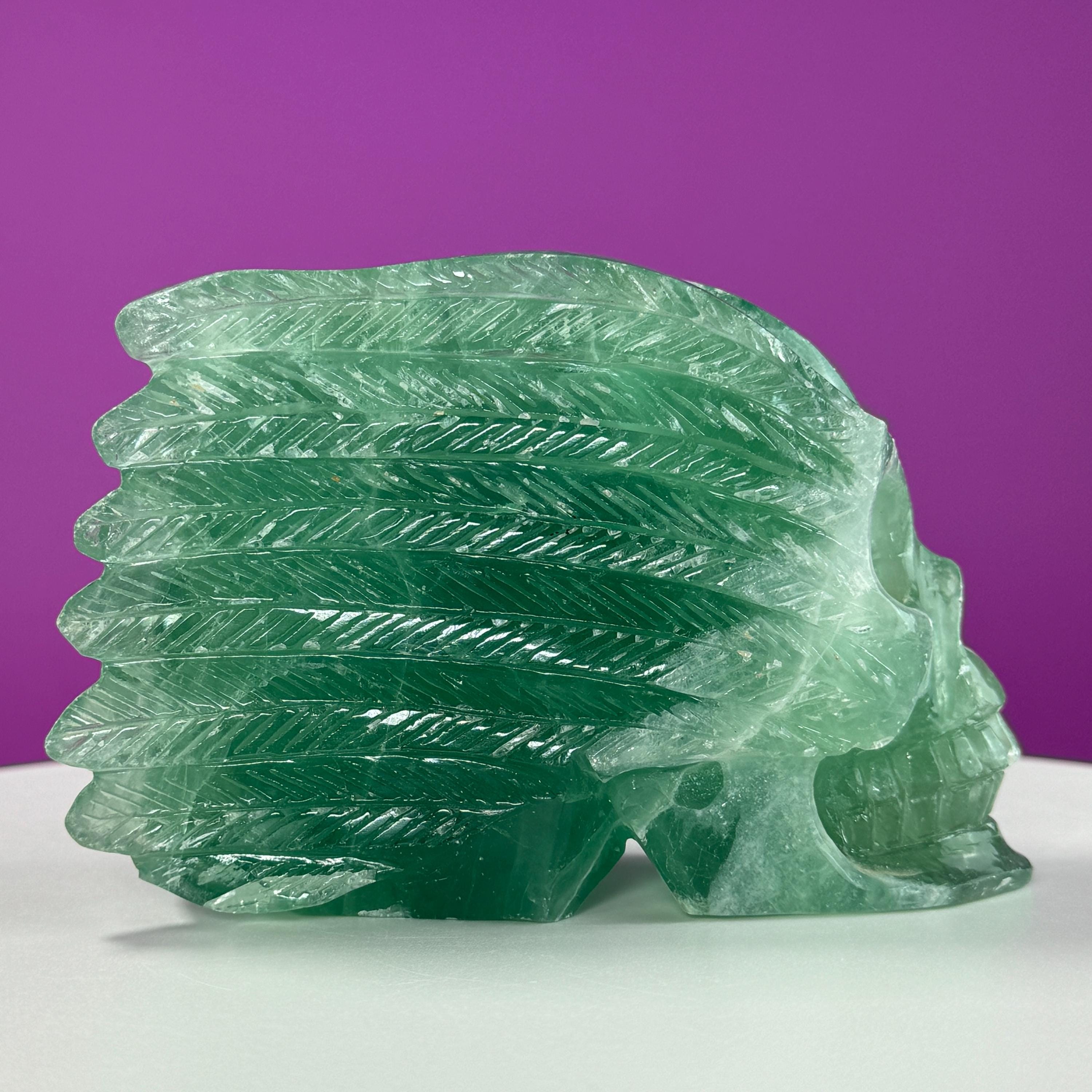 Green Fluorite Collector Skull – 1,743g UV Reactive Statement Carving