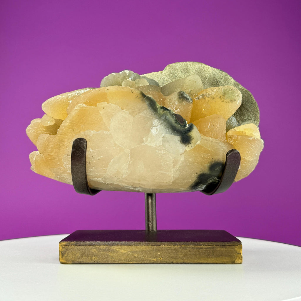 Honey Calcite Specimen from Uruguay with Custom Metal Stand