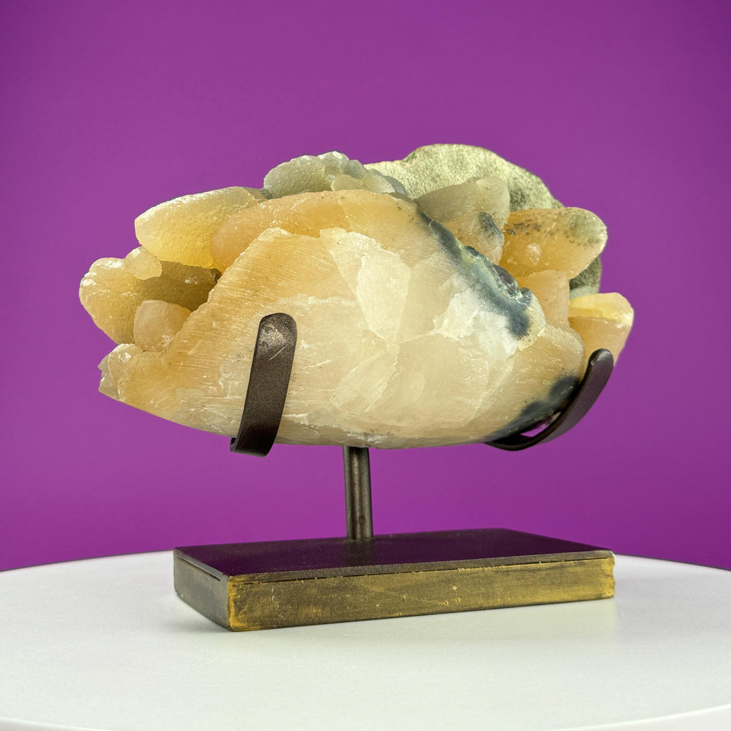 Honey Calcite Specimen from Uruguay with Custom Metal Stand