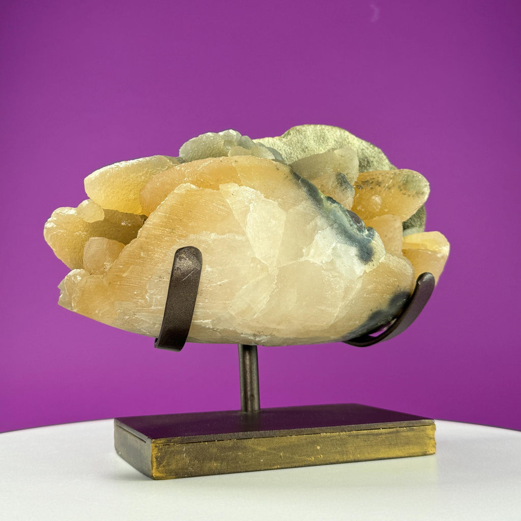 Honey Calcite Specimen from Uruguay with Custom Metal Stand