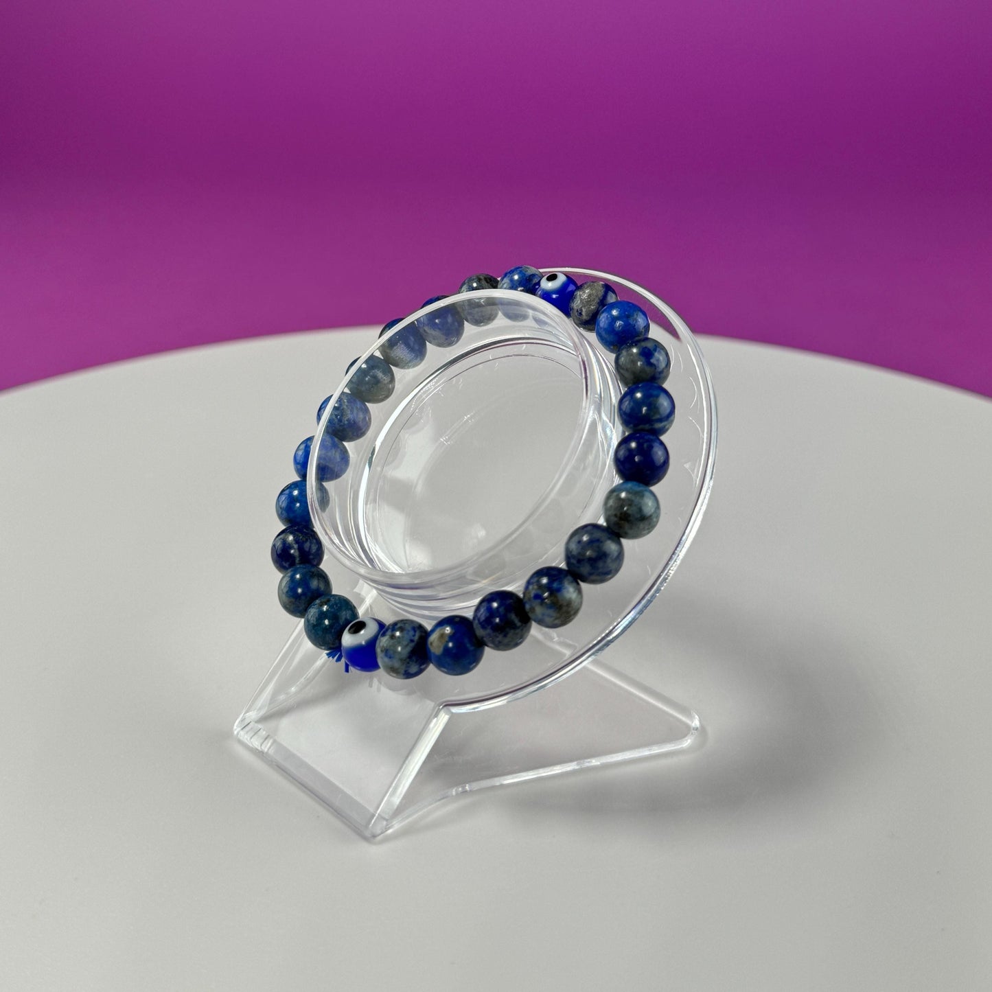 Lapis Lazuli Evil Eye Bracelet - 8 Millimeter Beads