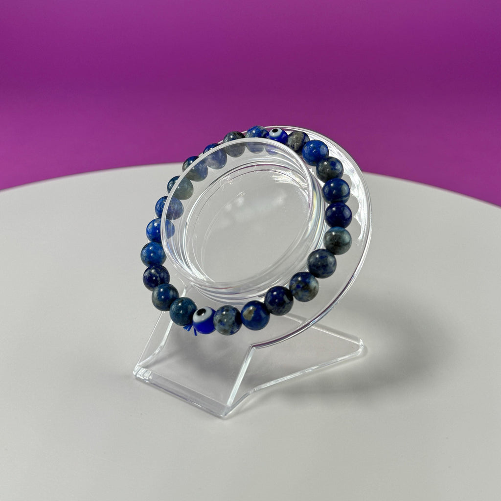 Lapis Lazuli Evil Eye Bracelet - 8 Millimeter Beads