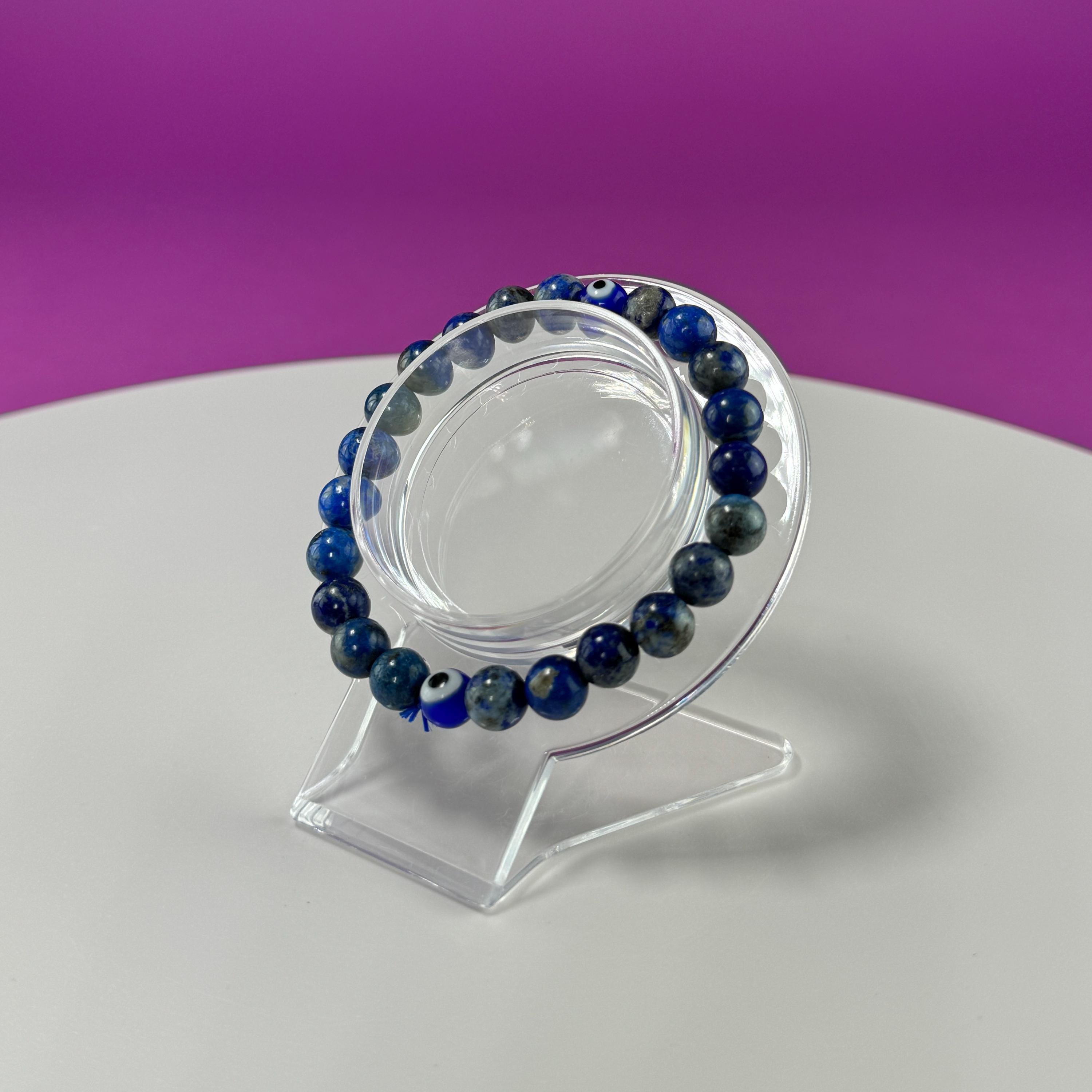 Lapis Lazuli Evil Eye Bracelet - 8 Millimeter Beads