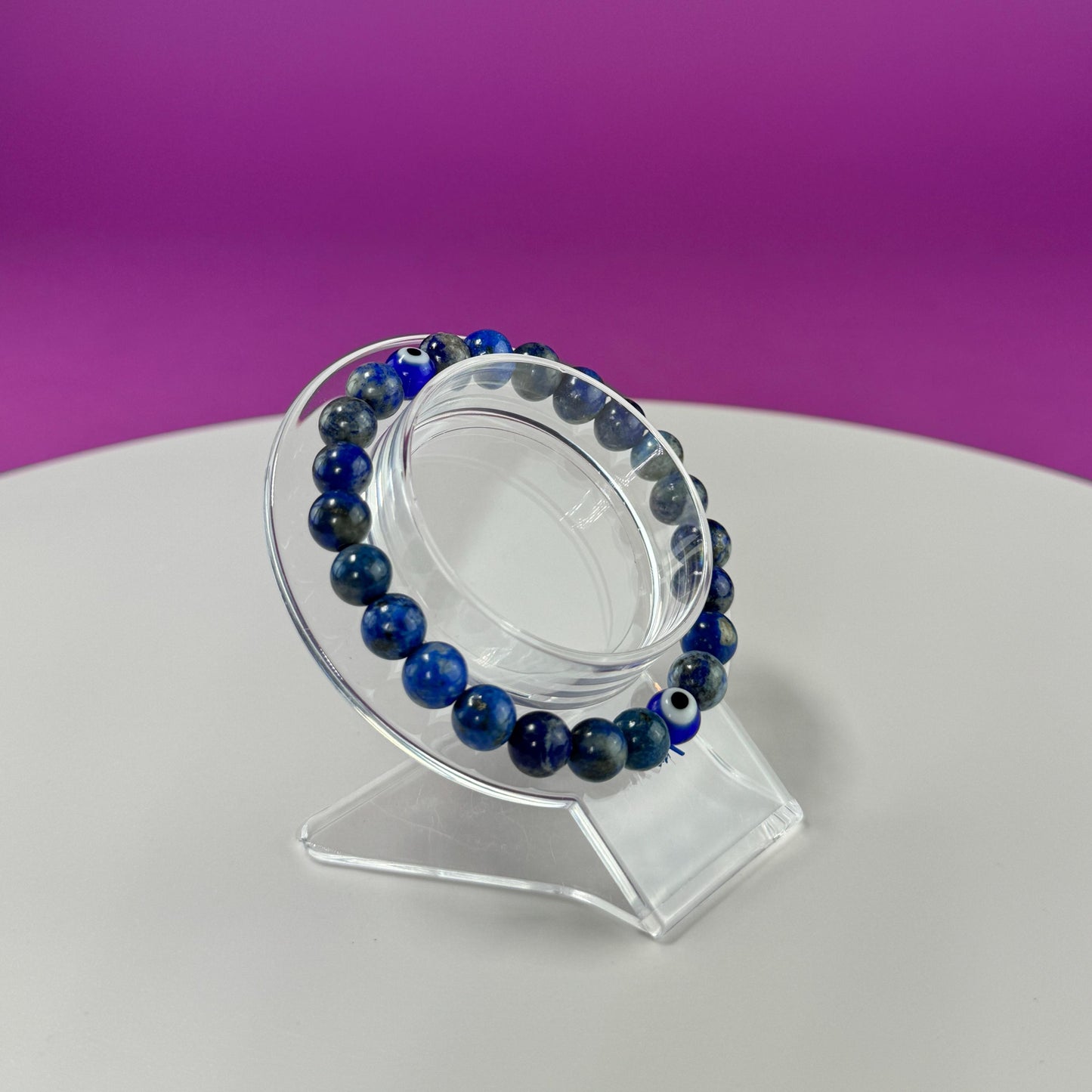 Lapis Lazuli Evil Eye Bracelet - 8 Millimeter Beads