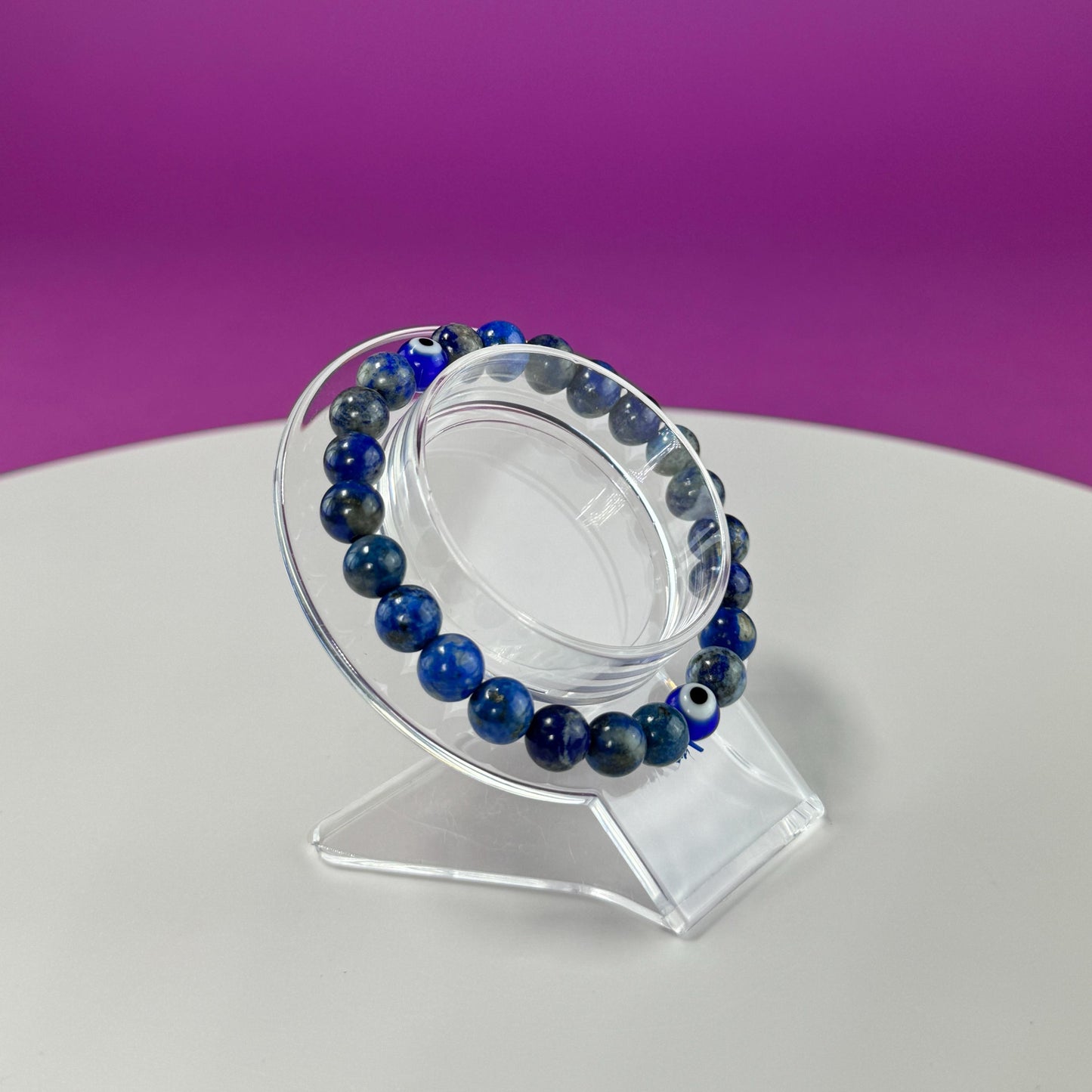 Lapis Lazuli Evil Eye Bracelet - 8 Millimeter Beads