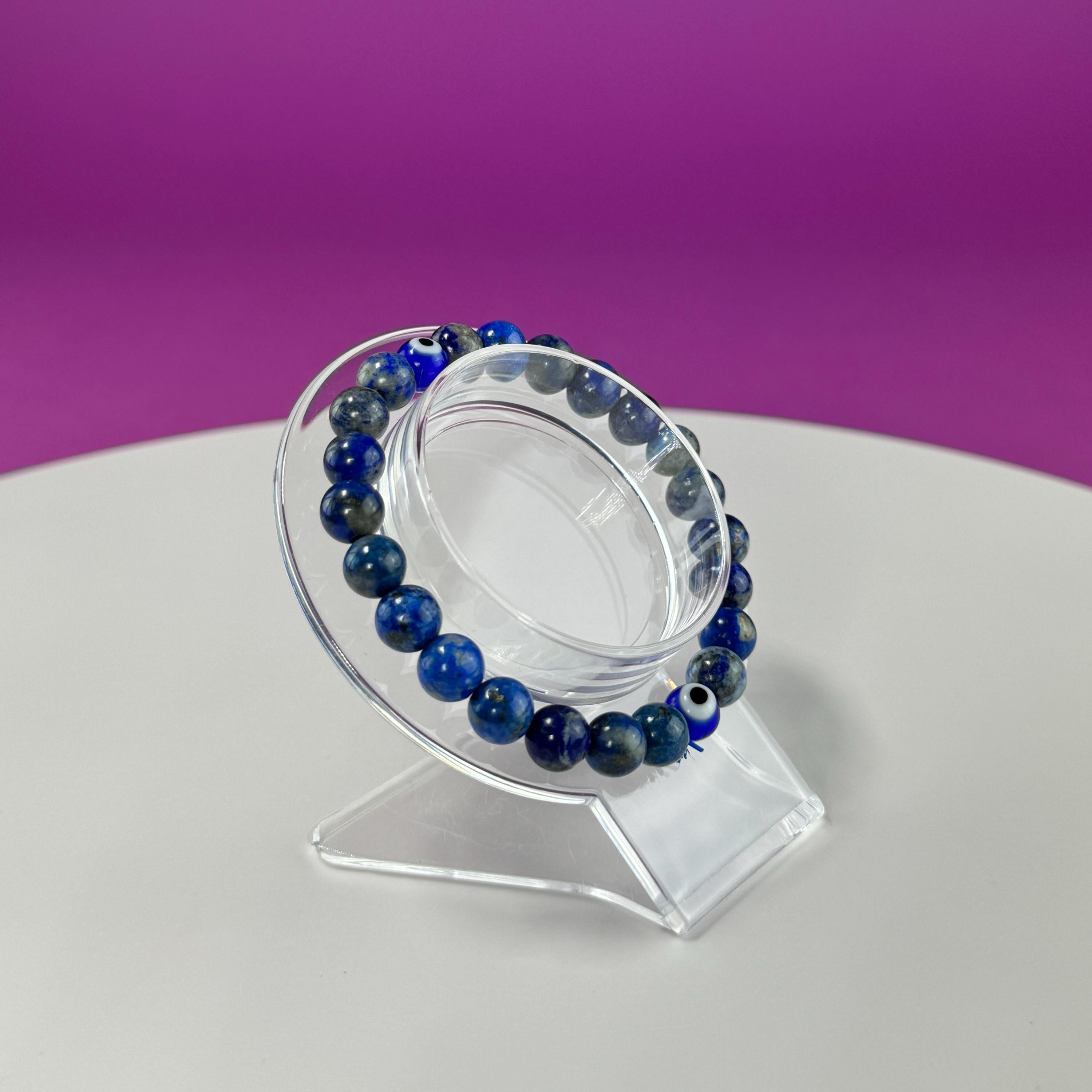 Lapis Lazuli Evil Eye Bracelet - 8 Millimeter Beads