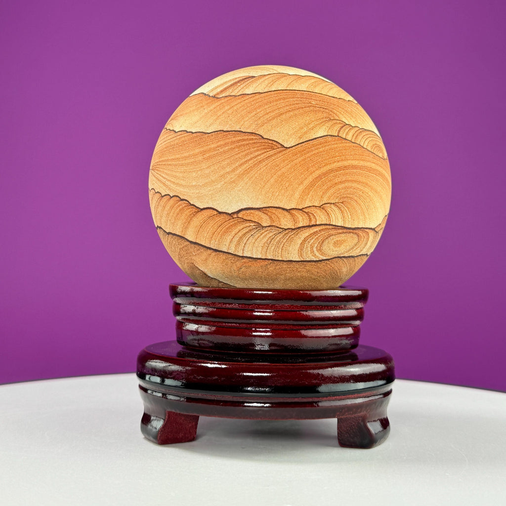Sandstone Sphere 949g with Spinning Wood Stand – Large Collector Display