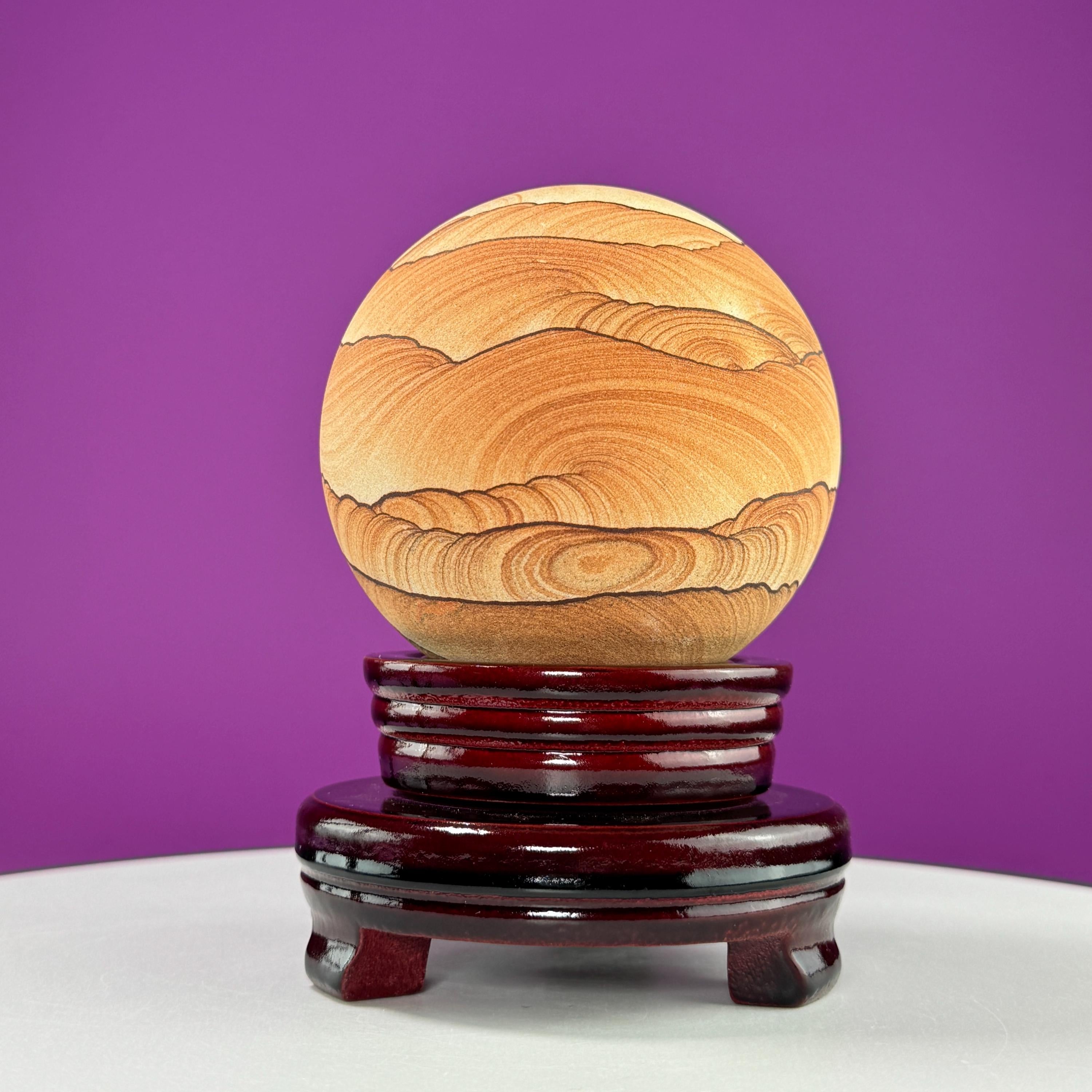 Sandstone Sphere 949g with Spinning Wood Stand – Large Collector Display