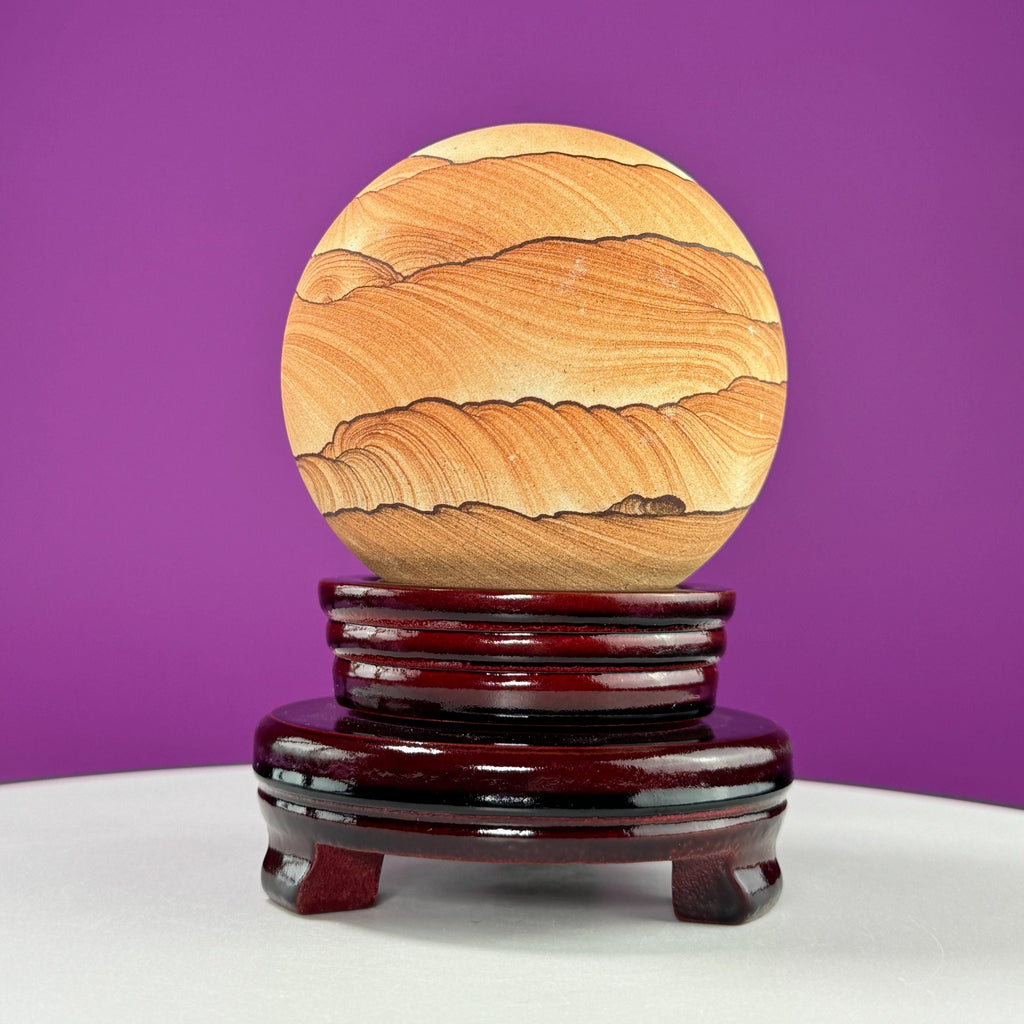 Sandstone Sphere 949g with Spinning Wood Stand – Large Collector Display