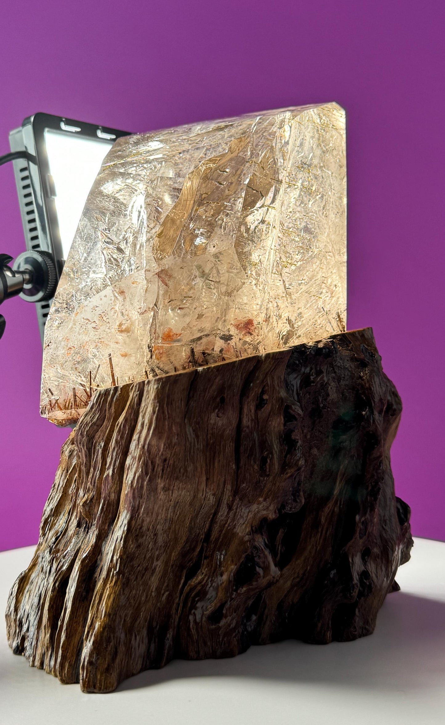 Silver Rutile Quartz with Garden and Custom Root Stand  Collectors Crystal