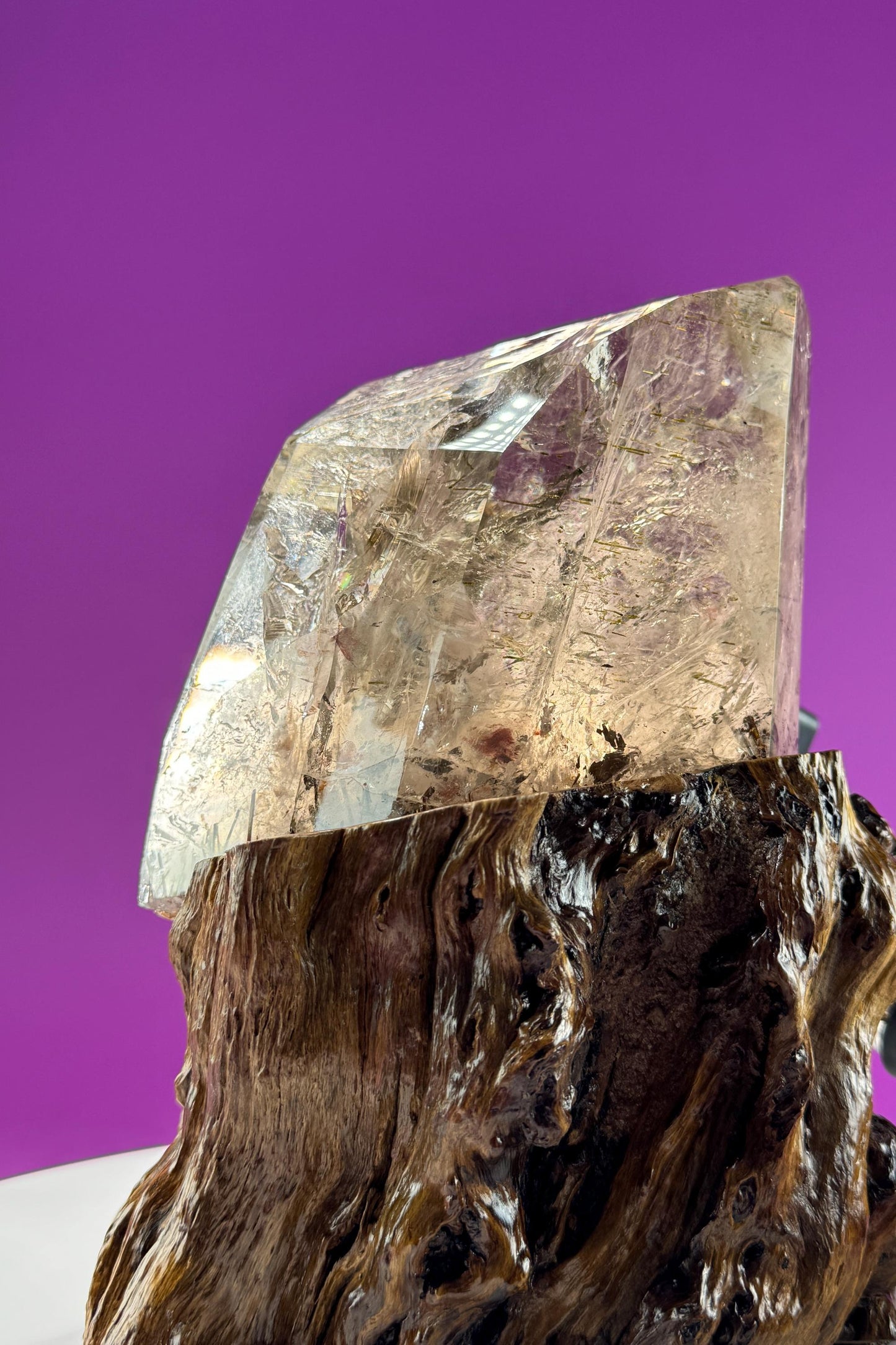 Silver Rutile Quartz with Garden and Custom Root Stand  Collectors Crystal